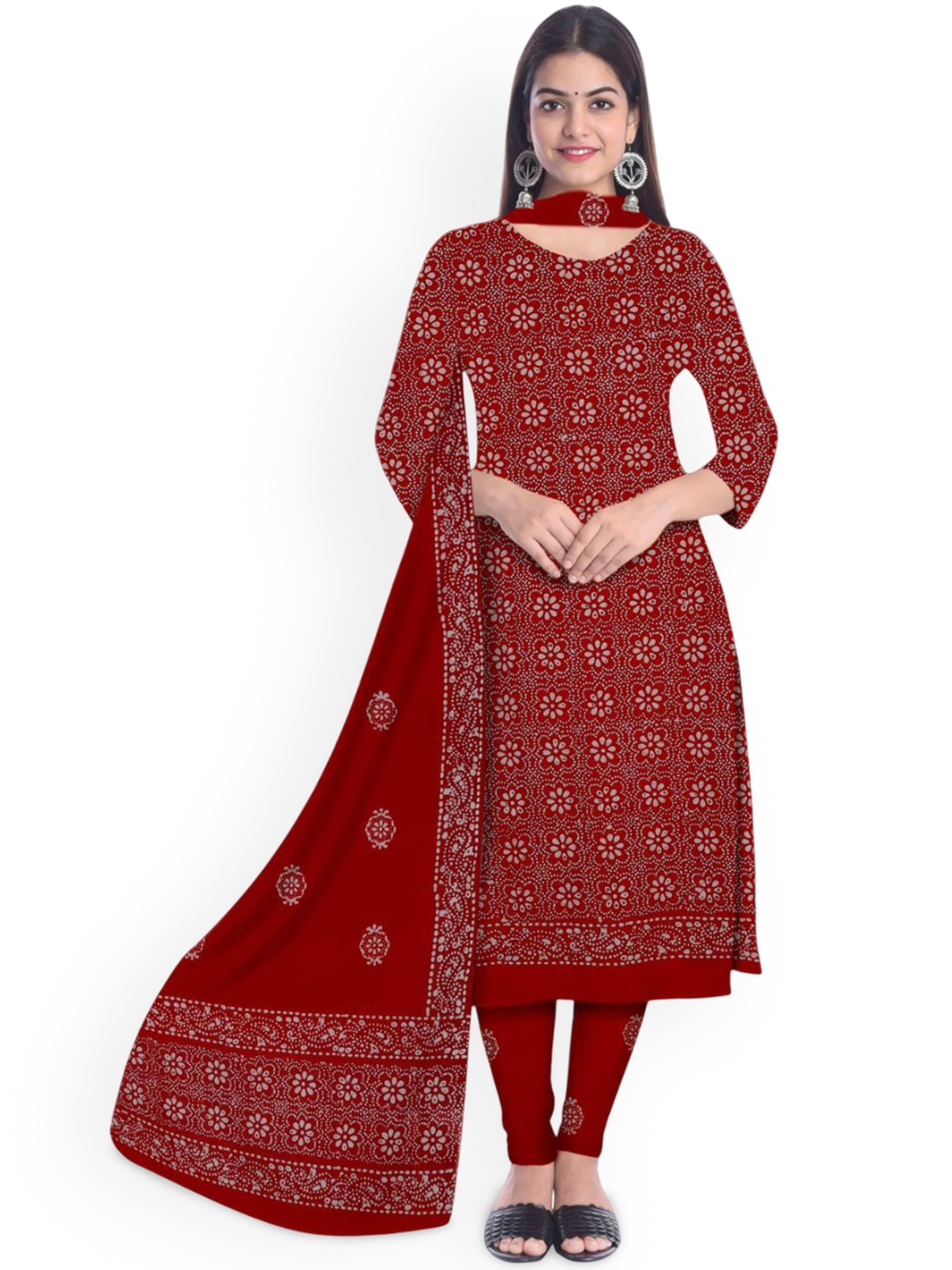 

Farooq Dyeing Floral Printed Batik Pure Cotton Unstitched Dress Material, Red