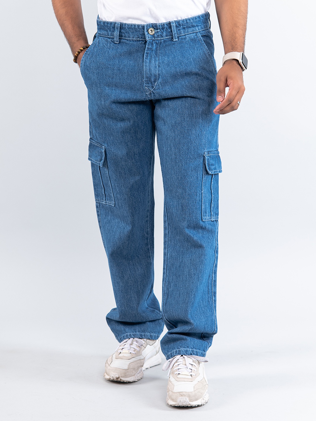 

Tistabene Men Straight Fit Mid-Rise Cargo Denim Jeans, Blue