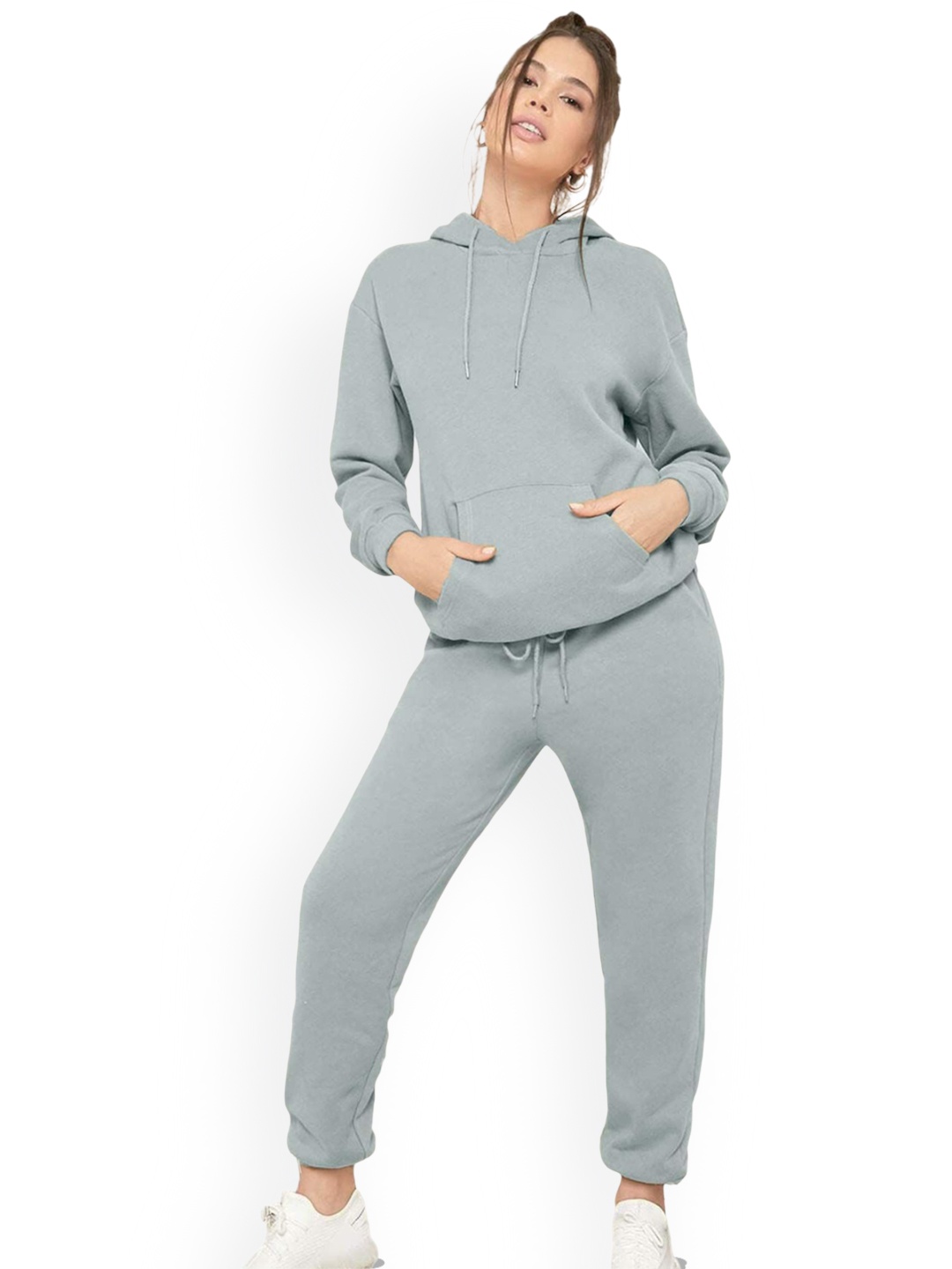 

NOTWILD Women Plus Size Hooded Neck Cotton Tracksuit, Grey