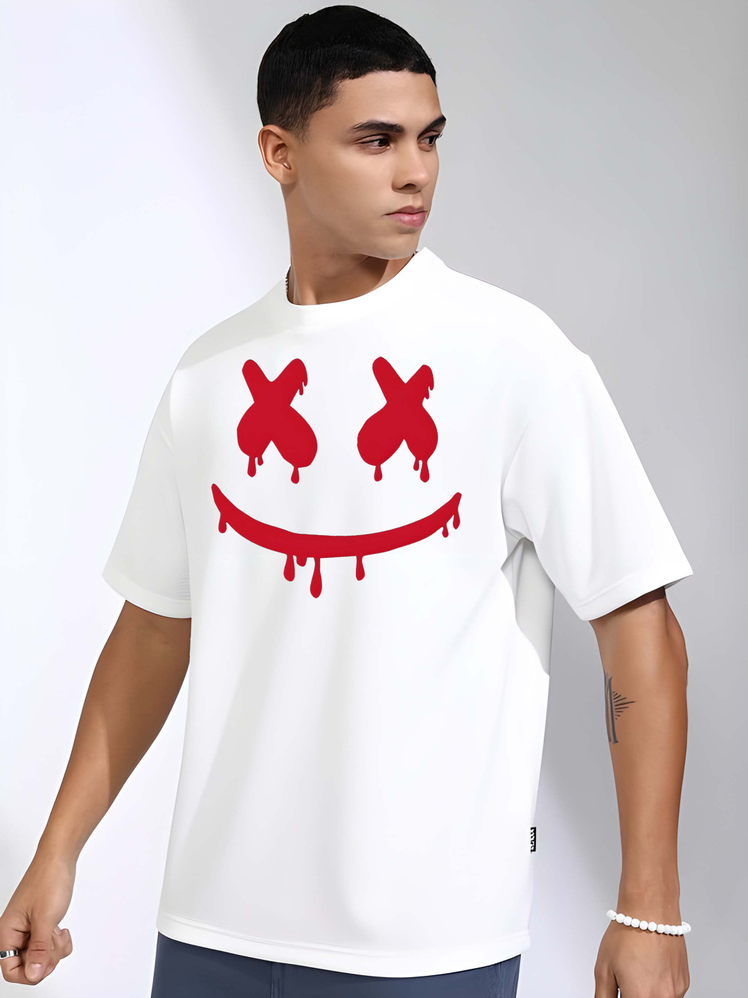 

Krimmple Men Graphic Printed Round Neck Cotton T-shirt, White