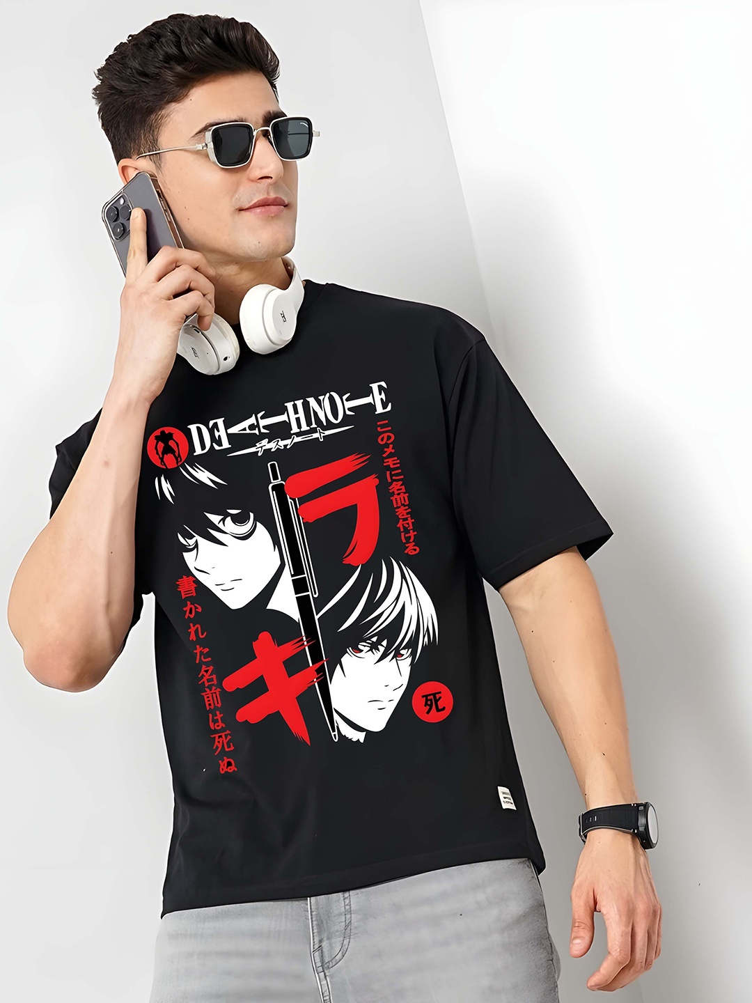 

Krimmple Men Graphic Printed Round Neck Cotton T-shirt, Black