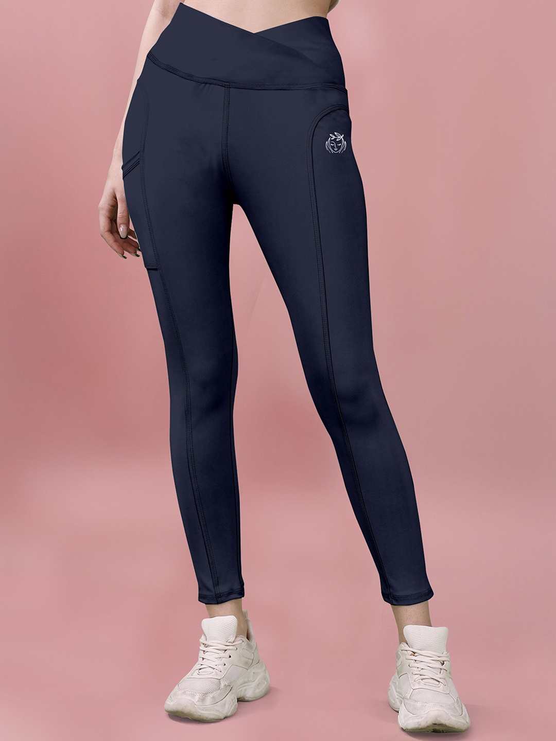 

POOJARAN SAREE Women High Rise Yoga Tights, Navy blue