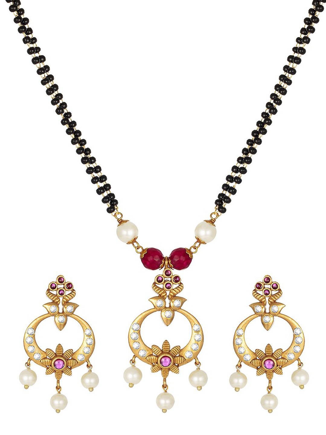 

Peora Gold-Plated Artificial Stones Mangalsutra with Earrings