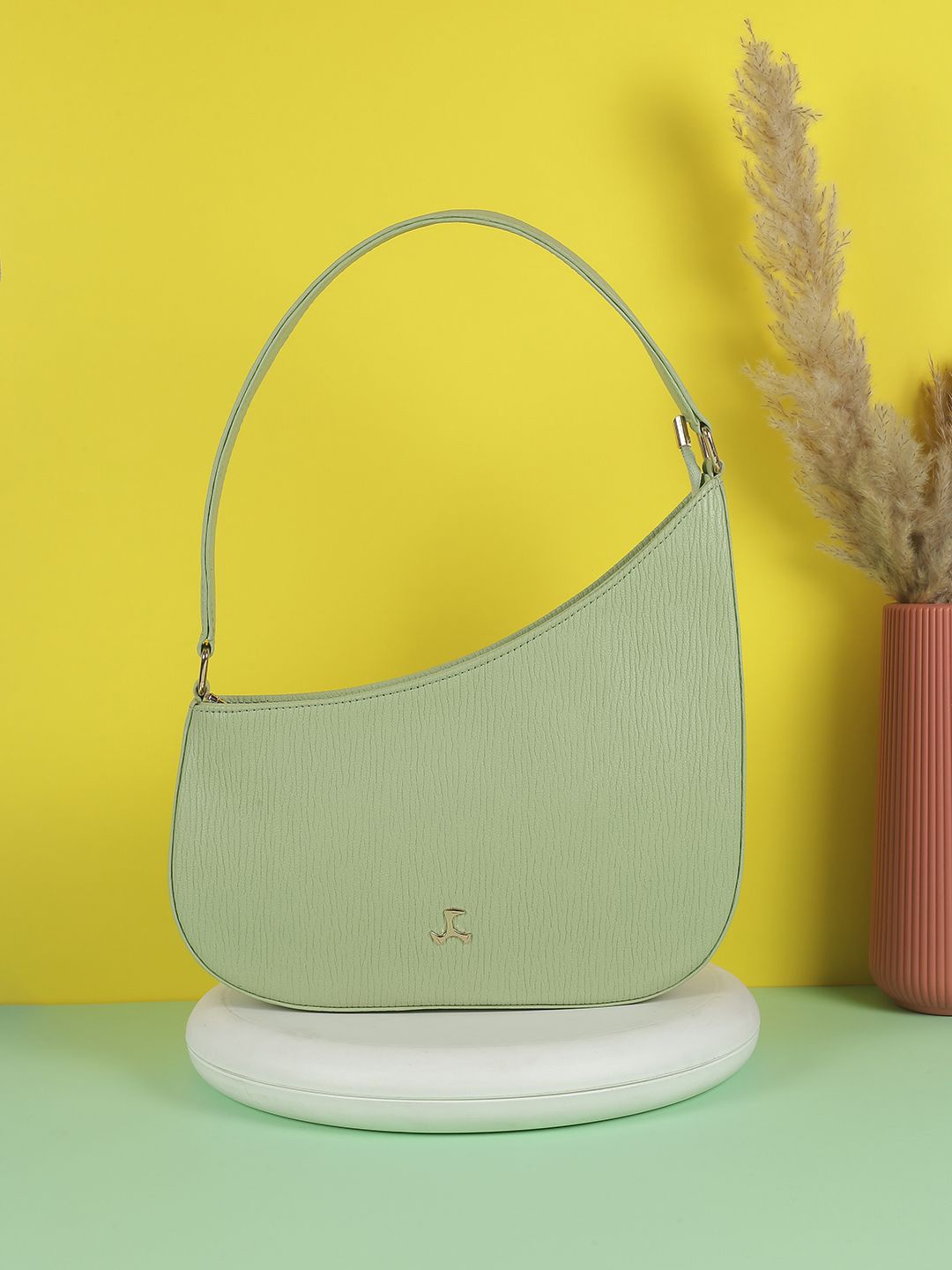 

Mochi Women Textured Structured Hobo Bag, Green
