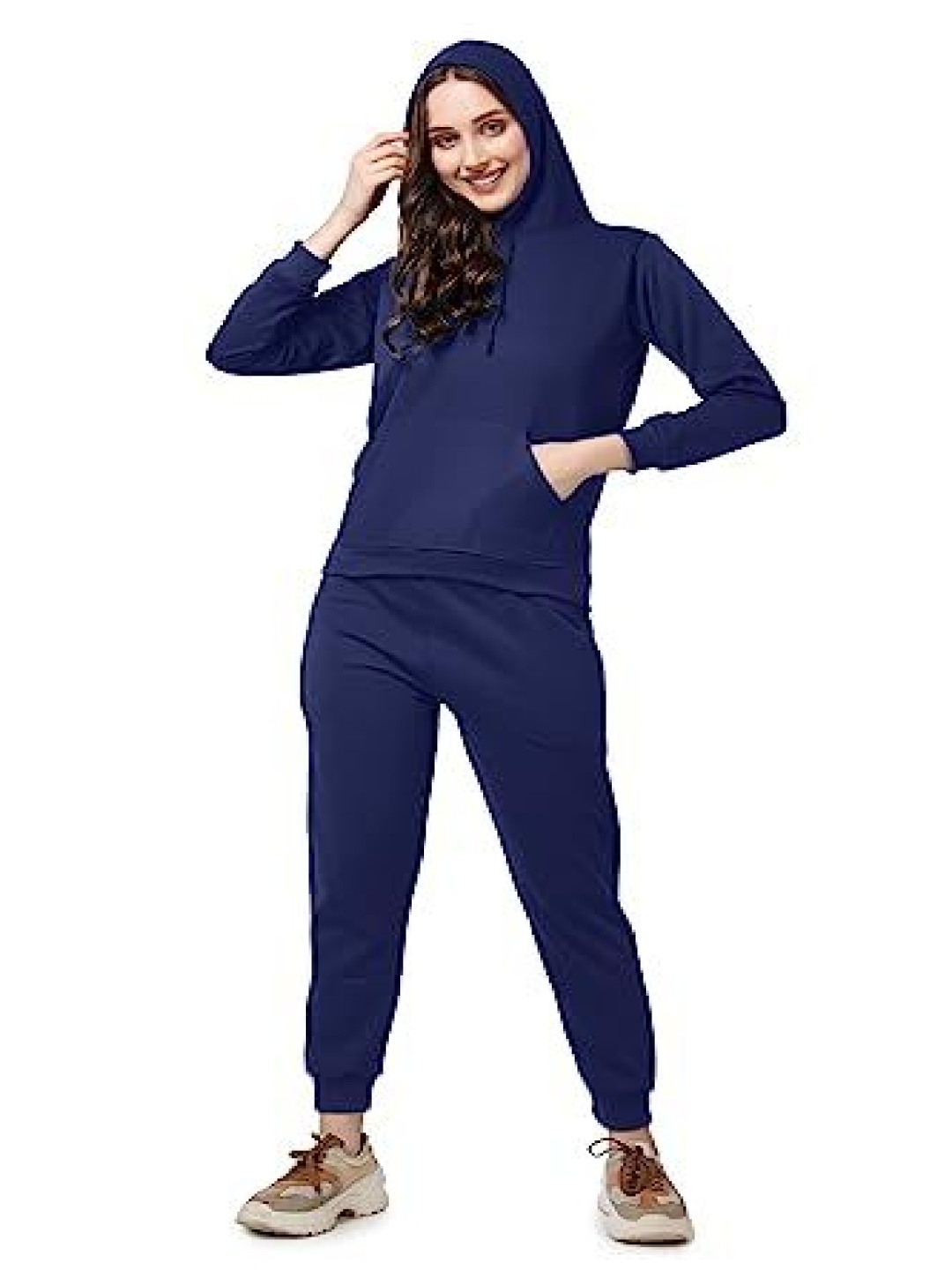 

NOTWILD Women Cotton Hooded Tracksuit, Navy blue