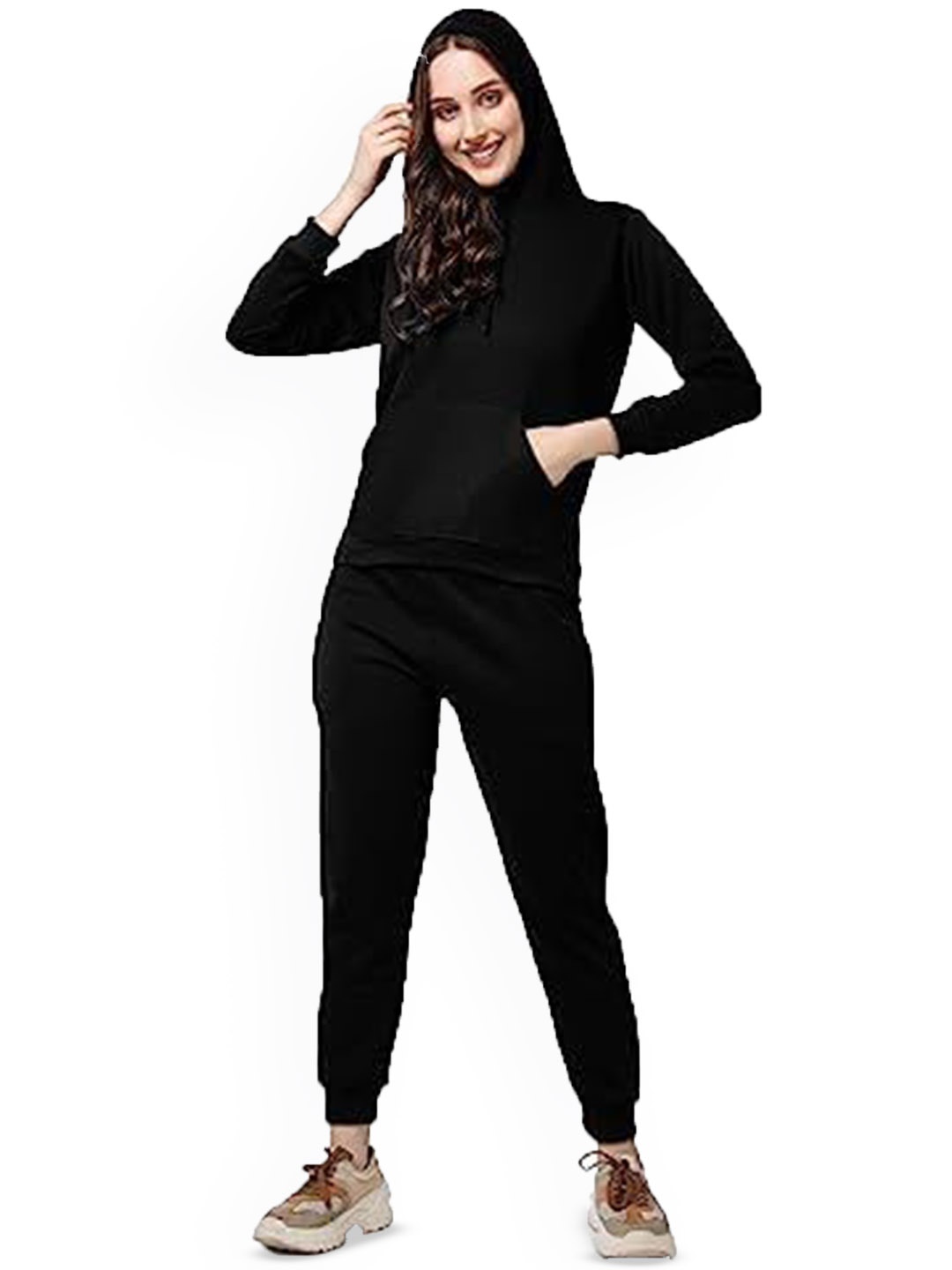 

NOTWILD Women Cotton Hooded Tracksuit, Black