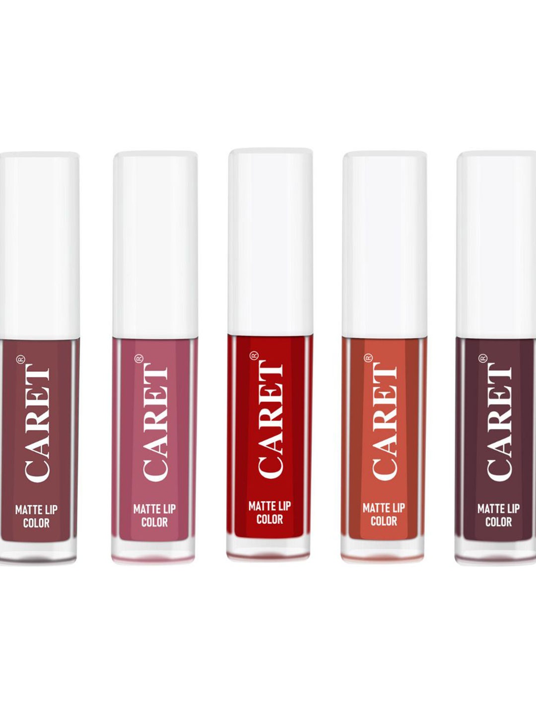 

CARET ORGANIC Set Of 5 Super-Pigmented Liquid Matte Lipsticks - 2 ml Each - 1-2-3-6-7, Pink