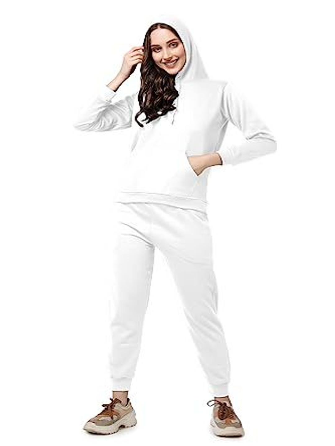 

NOTWILD Women Cotton Hooded Tracksuit, White