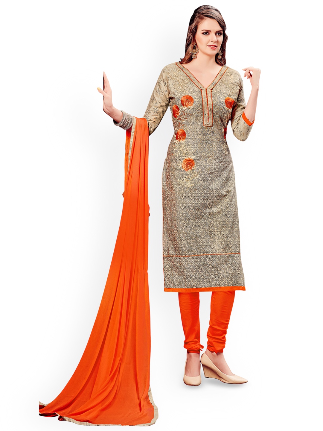 

HERE&NOW Floral Printed Glaze Cotton Unstitched Dress Material, Brown