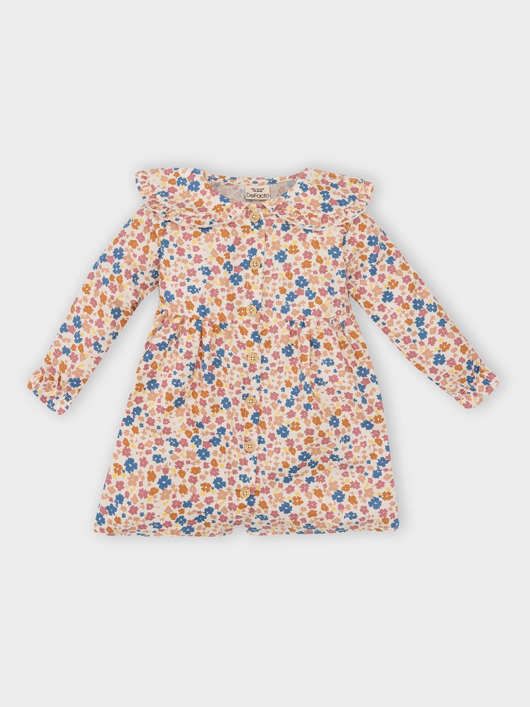 

DeFacto Girls Floral Printed Peter Pan Collar Puff Sleeve Cotton A-Line Dress, Blue