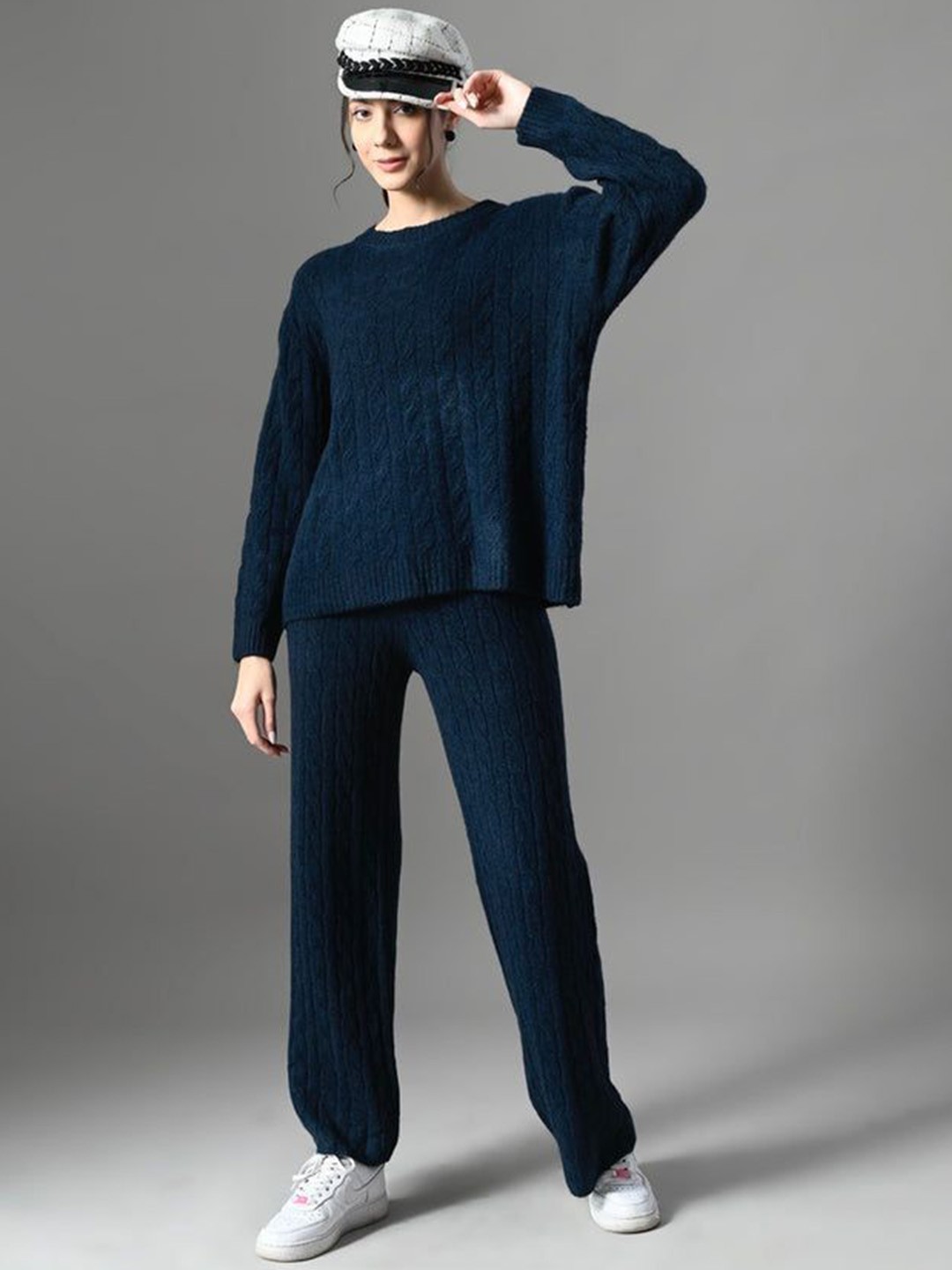 

Pankh Women Light Wool Sweater with Trousers, Navy blue