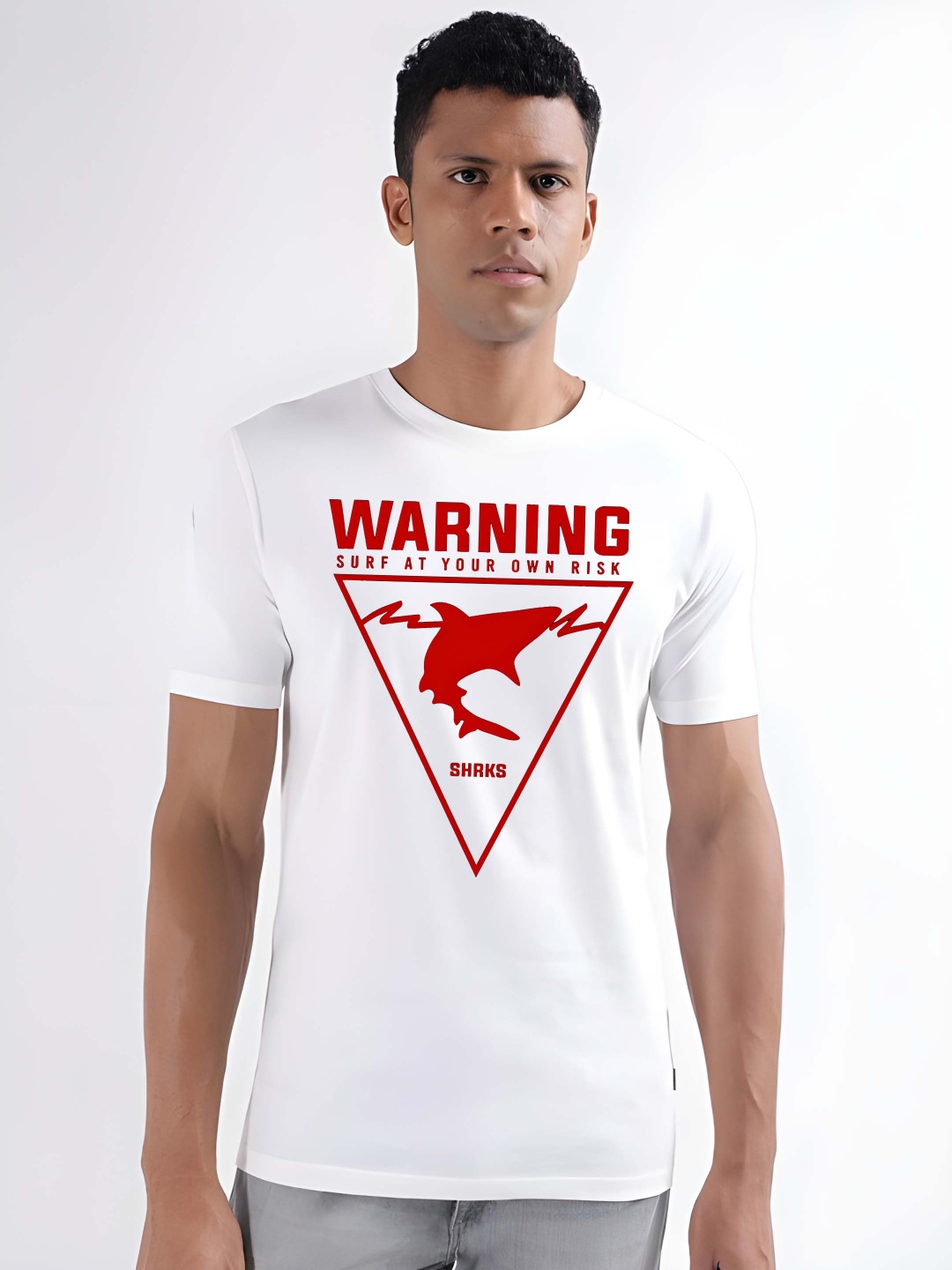 

Krimmple Men Graphic Printed Round Neck Cotton T-shirt, White