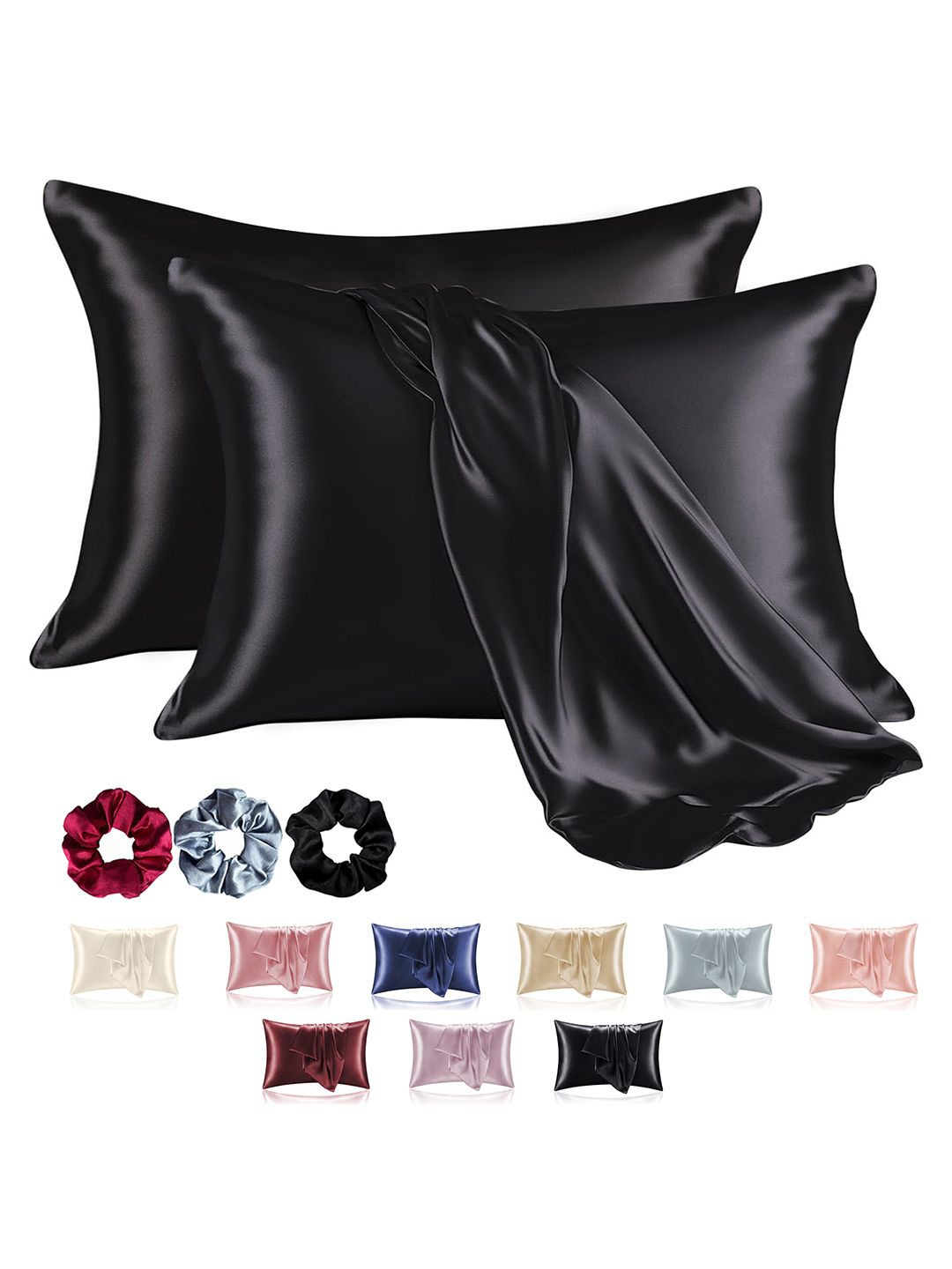 

Kuber Industries Black 2 Pieces Satin Pure Silk Rectangle Pillow Covers