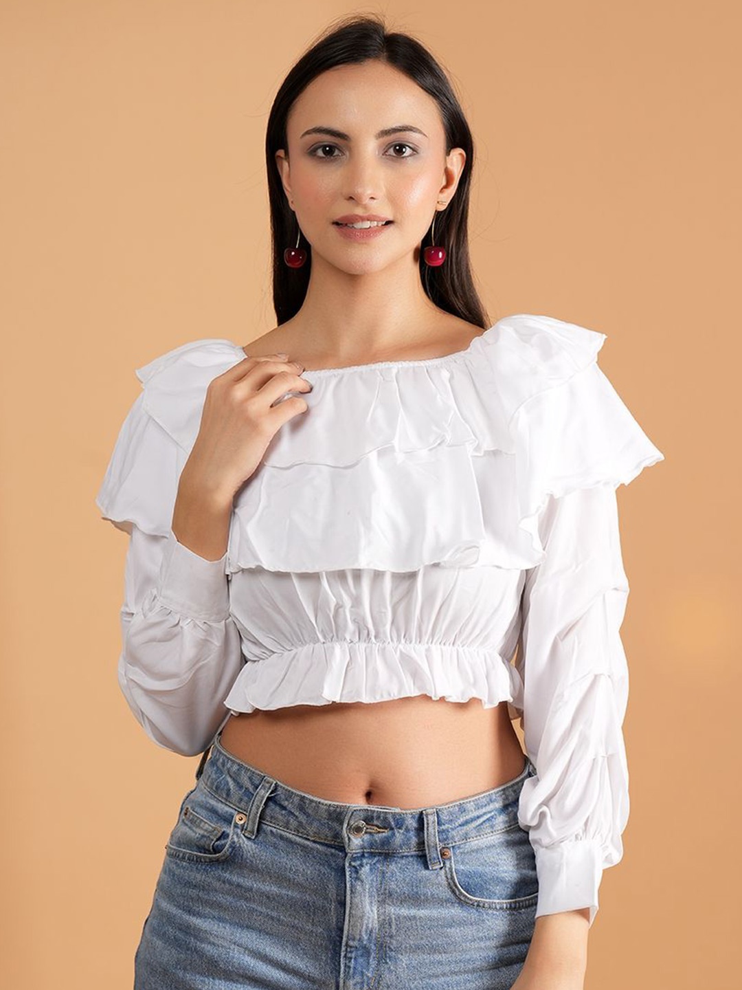 

BAESD Women Boat Neck Cinched Waist Crop Top, White