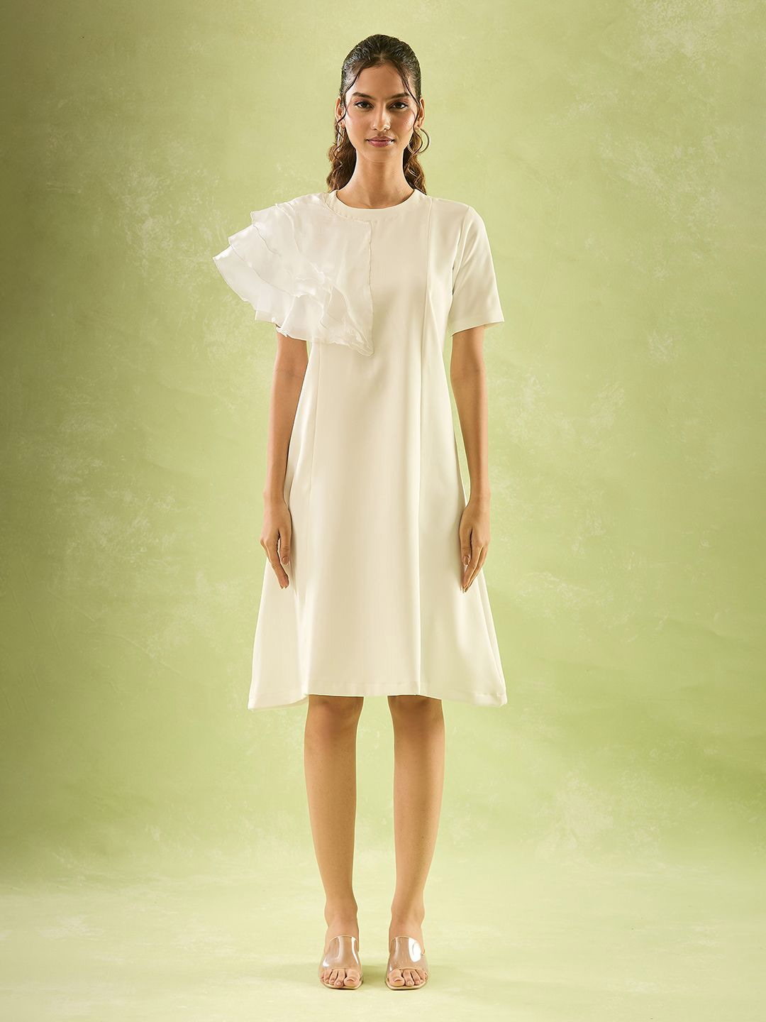 

Samyukta Singhania Women Flutter Sleeves A-Line Dress, White