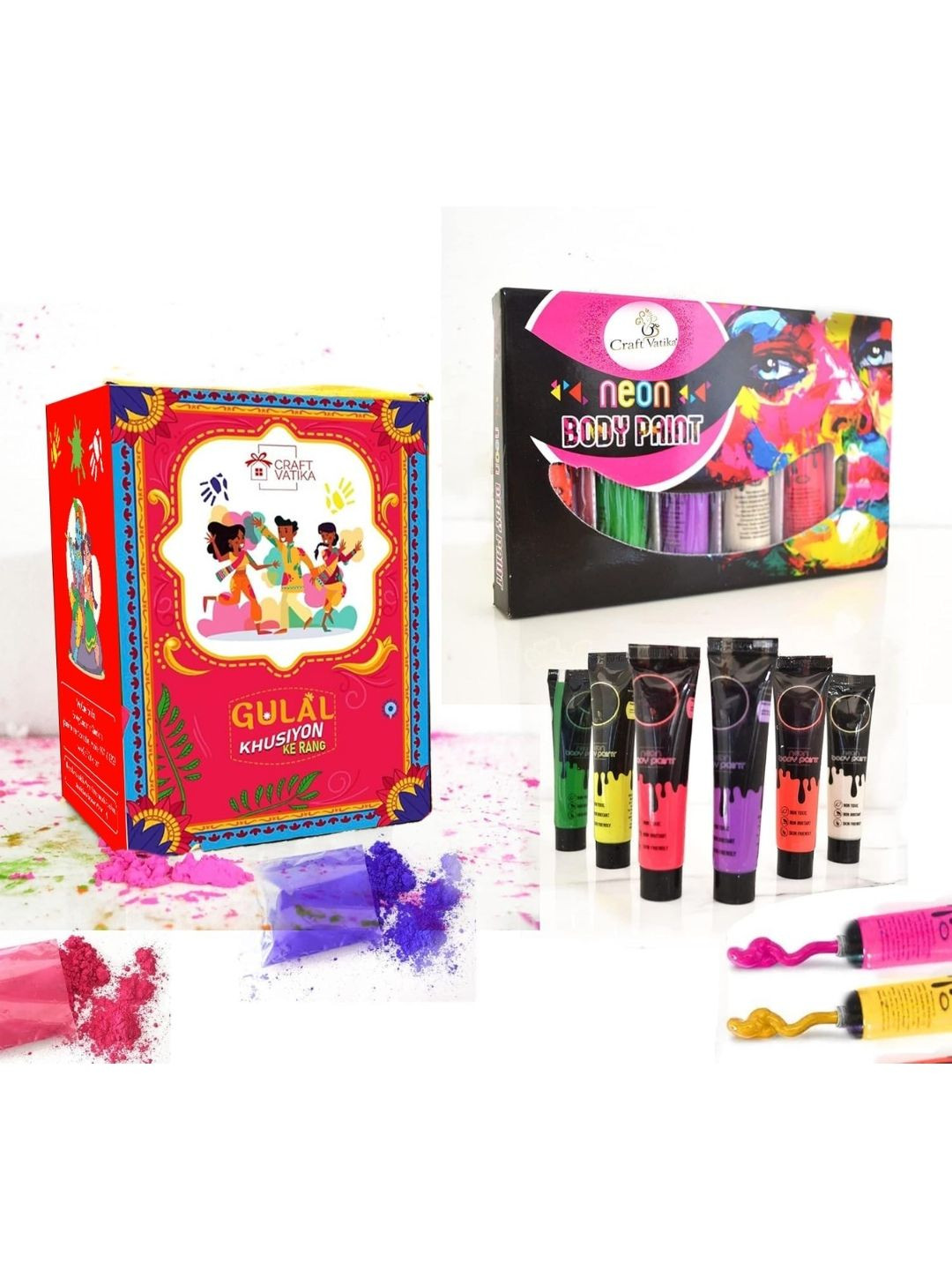 

CraftVatika Pink & Yellow 6 Pieces Neon Body Paint Paste Tube With Holi Colors