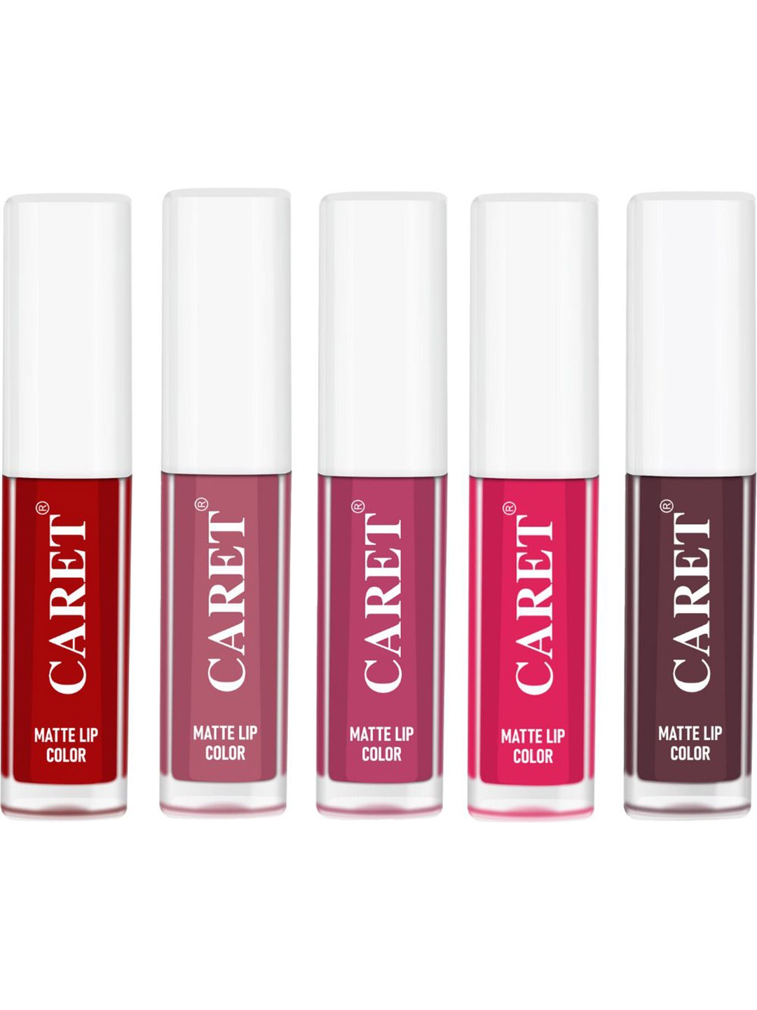

CARET ORGANIC Set Of 5 Liquid Matte Lipsticks - 10 ml - 3 - 2 - 8 - 4 - 6, Red