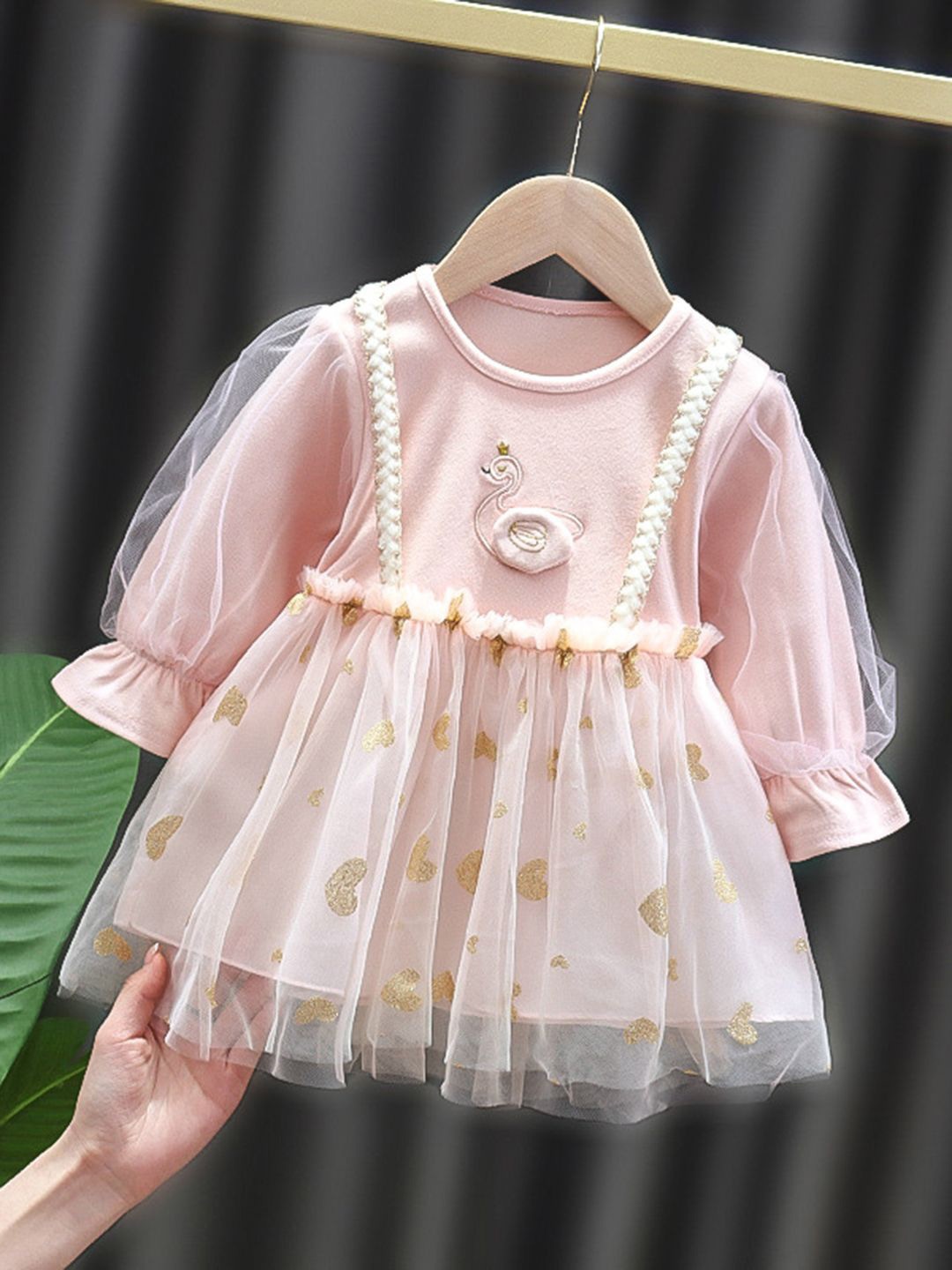 

YK Puff Sleeve Fit & Flare Dress, Pink