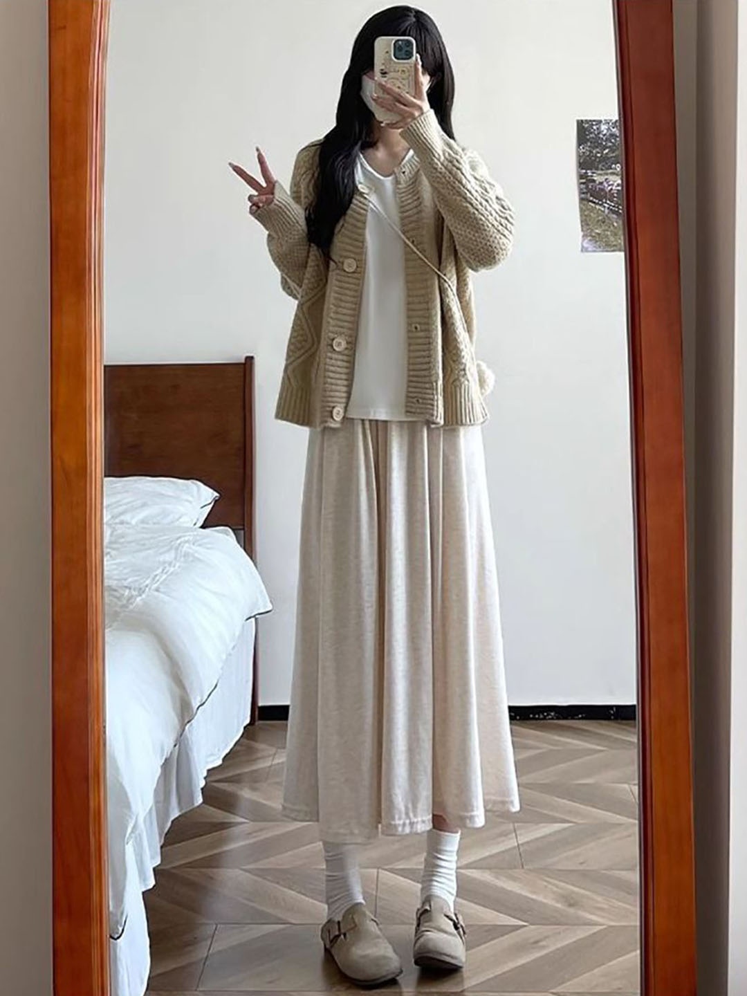 

StyleCast x Revolte A-Line Midi Skirt, Beige