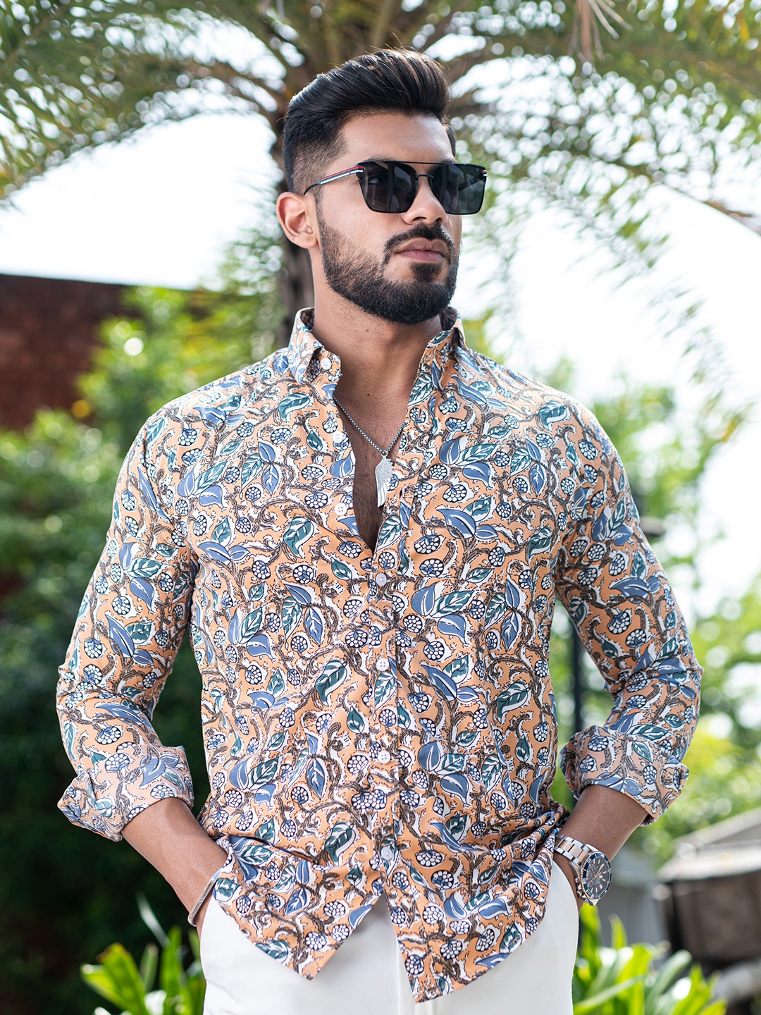 

Tistabene Men Comfort Floral Opaque Printed Casual Shirt, Peach