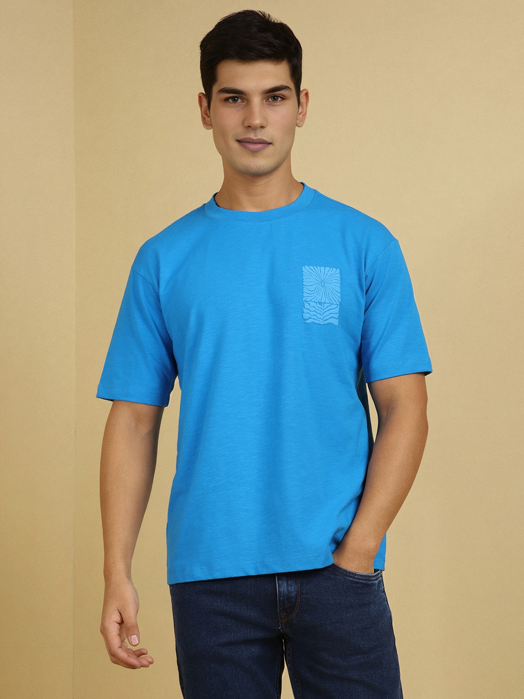 

Allen Solly Men Graphic Printed Round Neck Cotton T-shirt, Blue