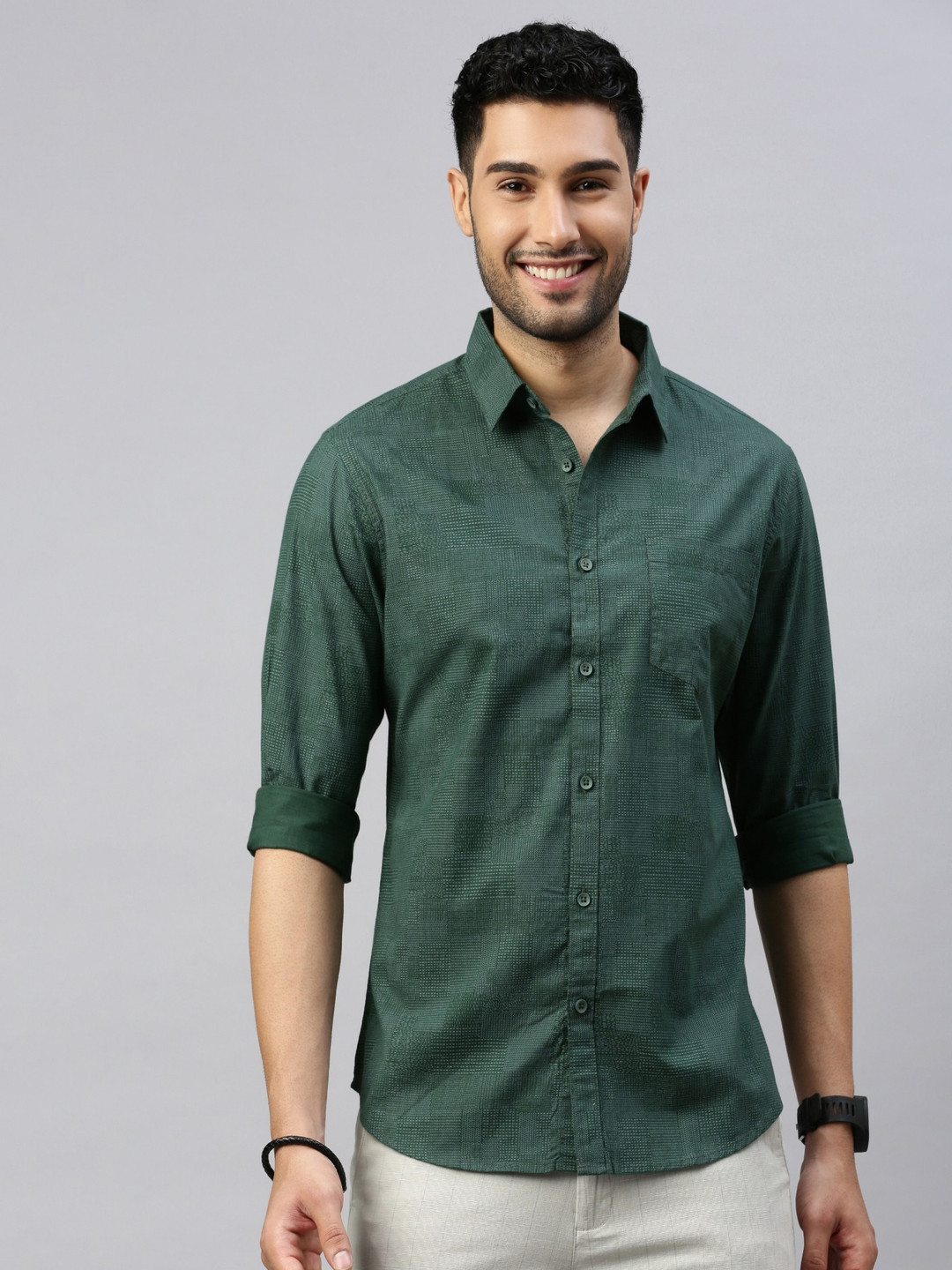 

British Club Men Standard Slim Fit Opaque Casual Shirt, Green
