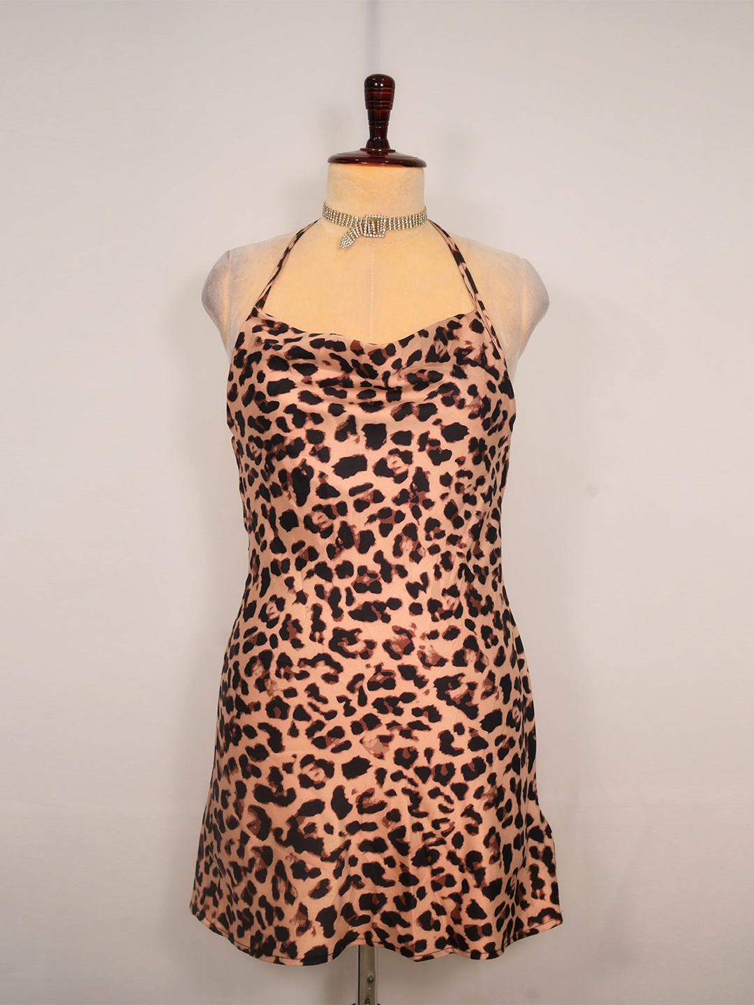 

ALTAIRA Women Animal Printed Halter Neck A-Line Dress, Brown