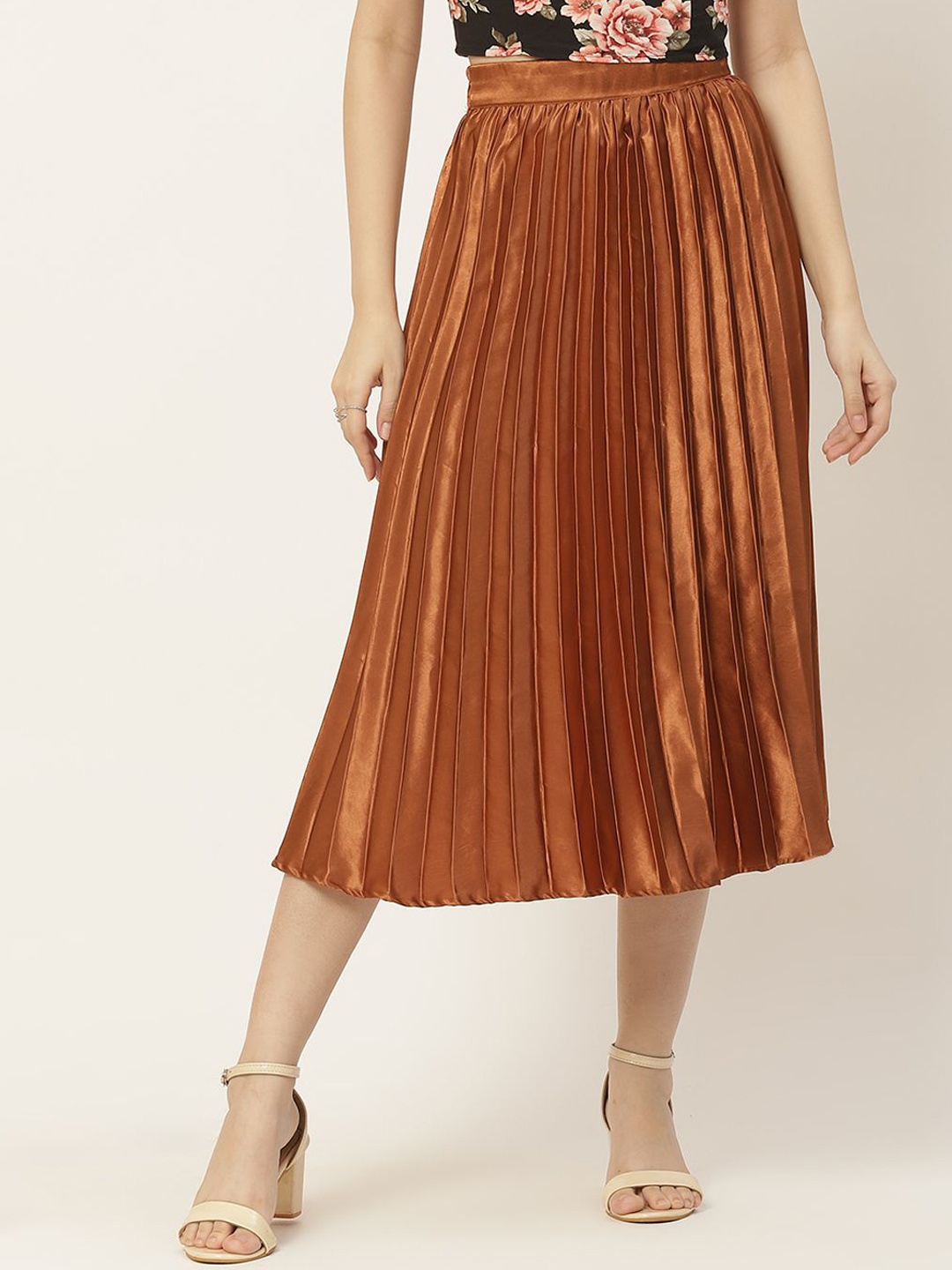 

Moda Rapido Pleated Flared Midi Skirt, Brown