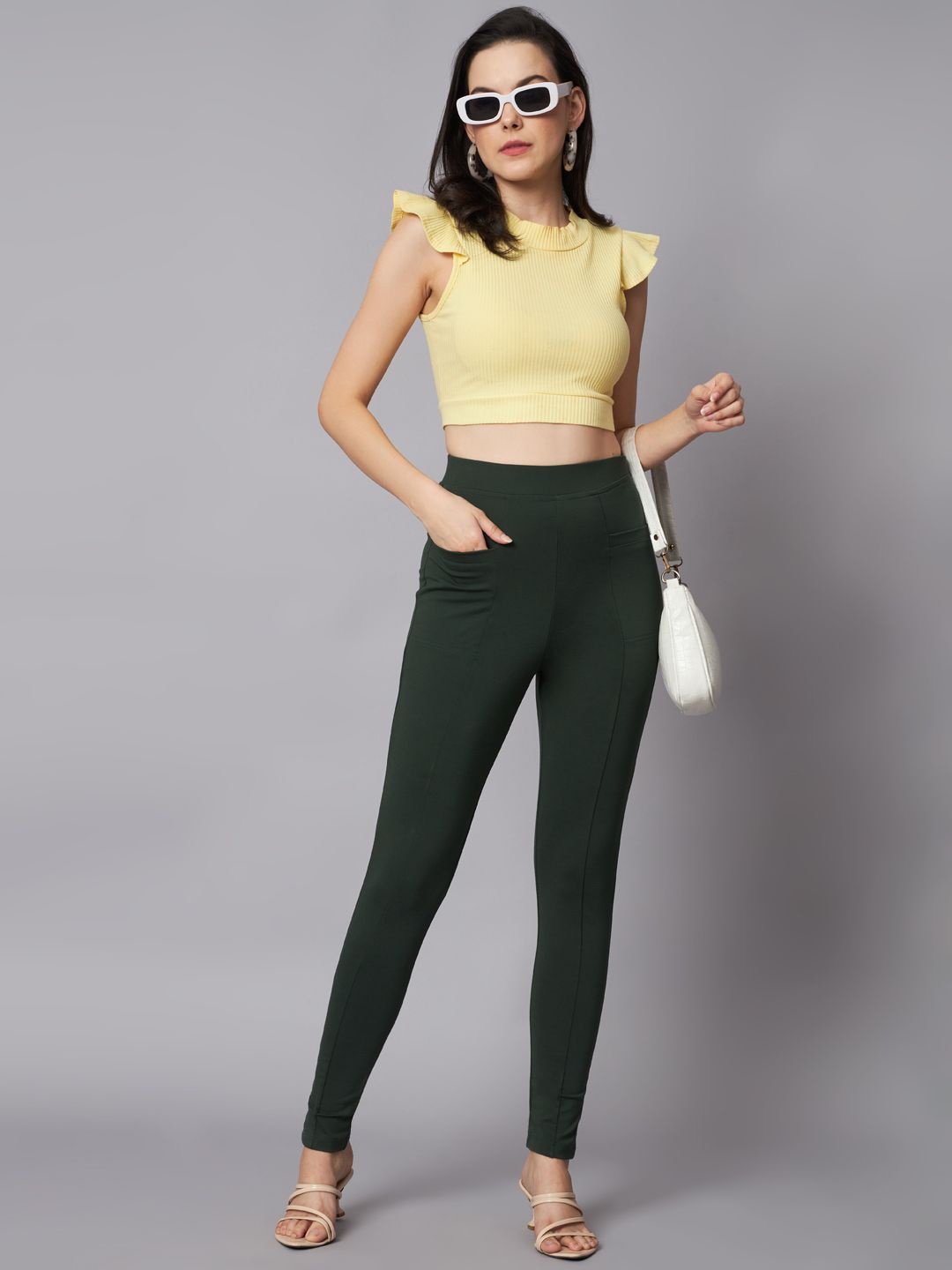 

REBERRY Women Regular-fit High-Rise Jeggings, Green