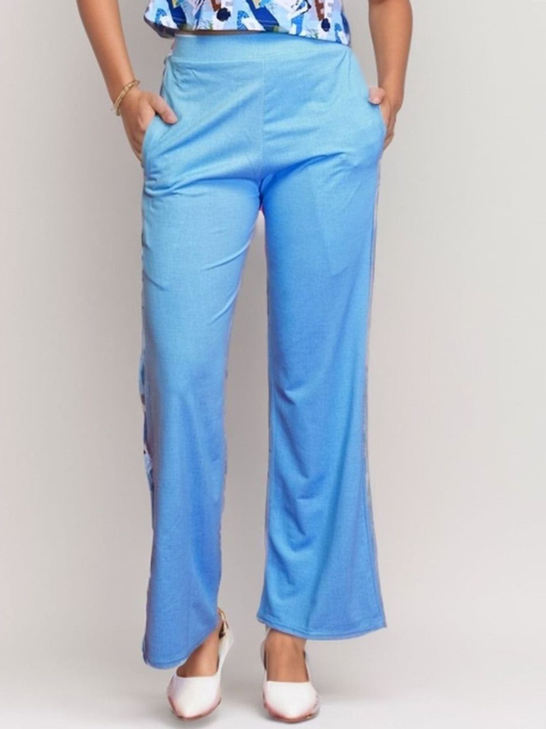 

DressBerry Women Classic Loose Fit High-Rise Easy Wash Parallel Trousers, Blue