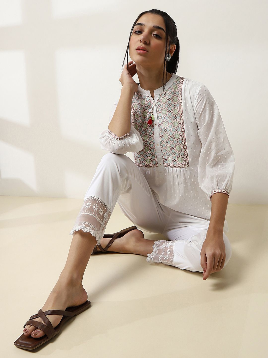 

Rangriti Woven Design Pure Cotton Kurti, White