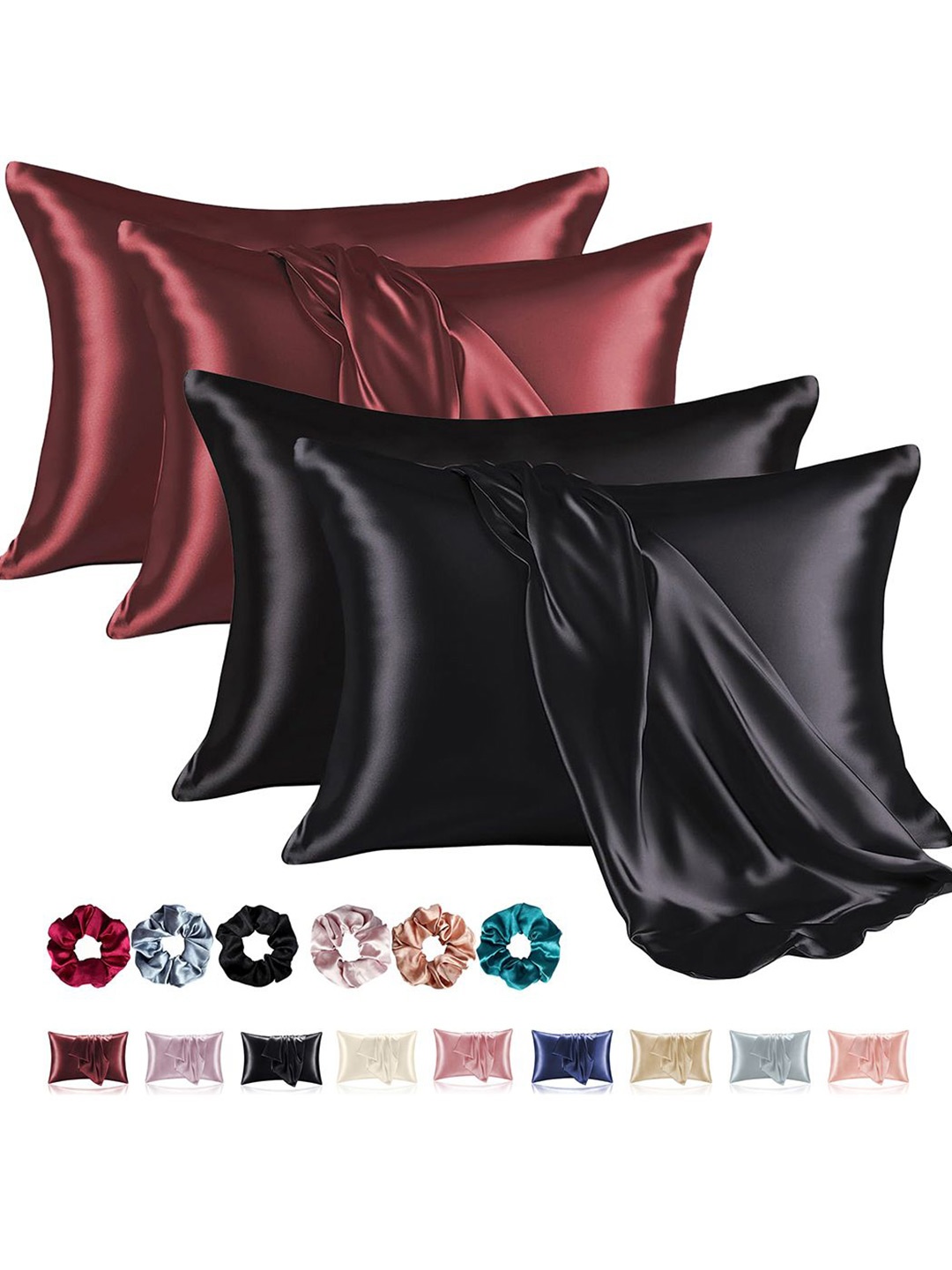 

Kuber Industries Black & Red 4 Pieces Satin Rectangle Shaped Pillow Covers