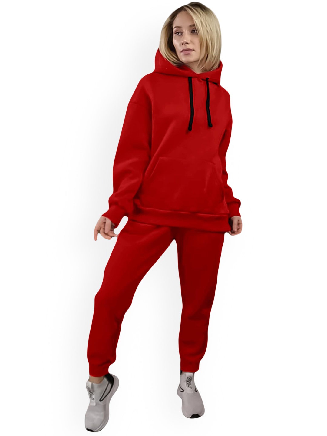 

NOTWILD Women Hooded Neck Cotton Tracksuits, Red