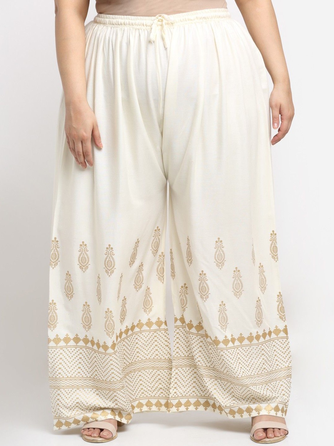 

STYLE PREZONE Women Printed Relaxed Pleated Trousers, Off white