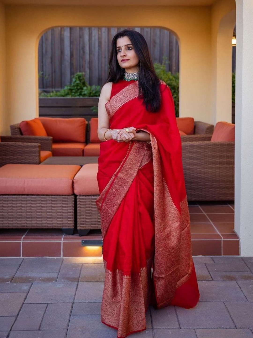 

Taslar Woven Design Pure Silk Banarasi Saree, Red
