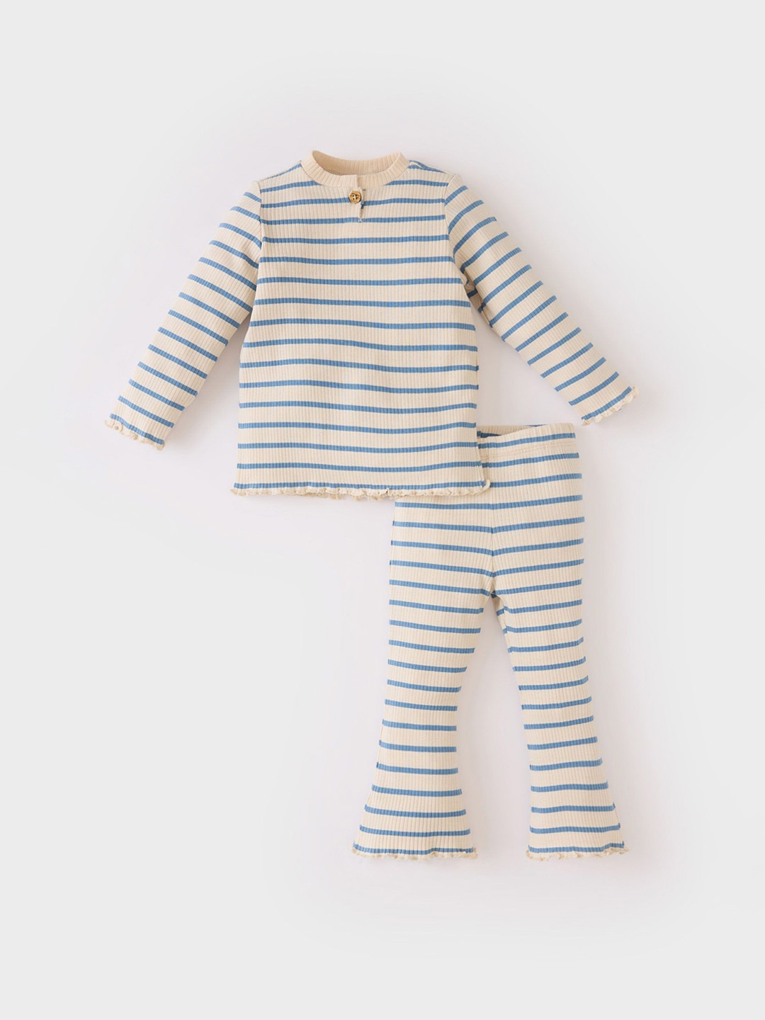 

DeFacto Girls Striped Pure Cotton Long Sleeves T-Shirt With Trousers, Beige