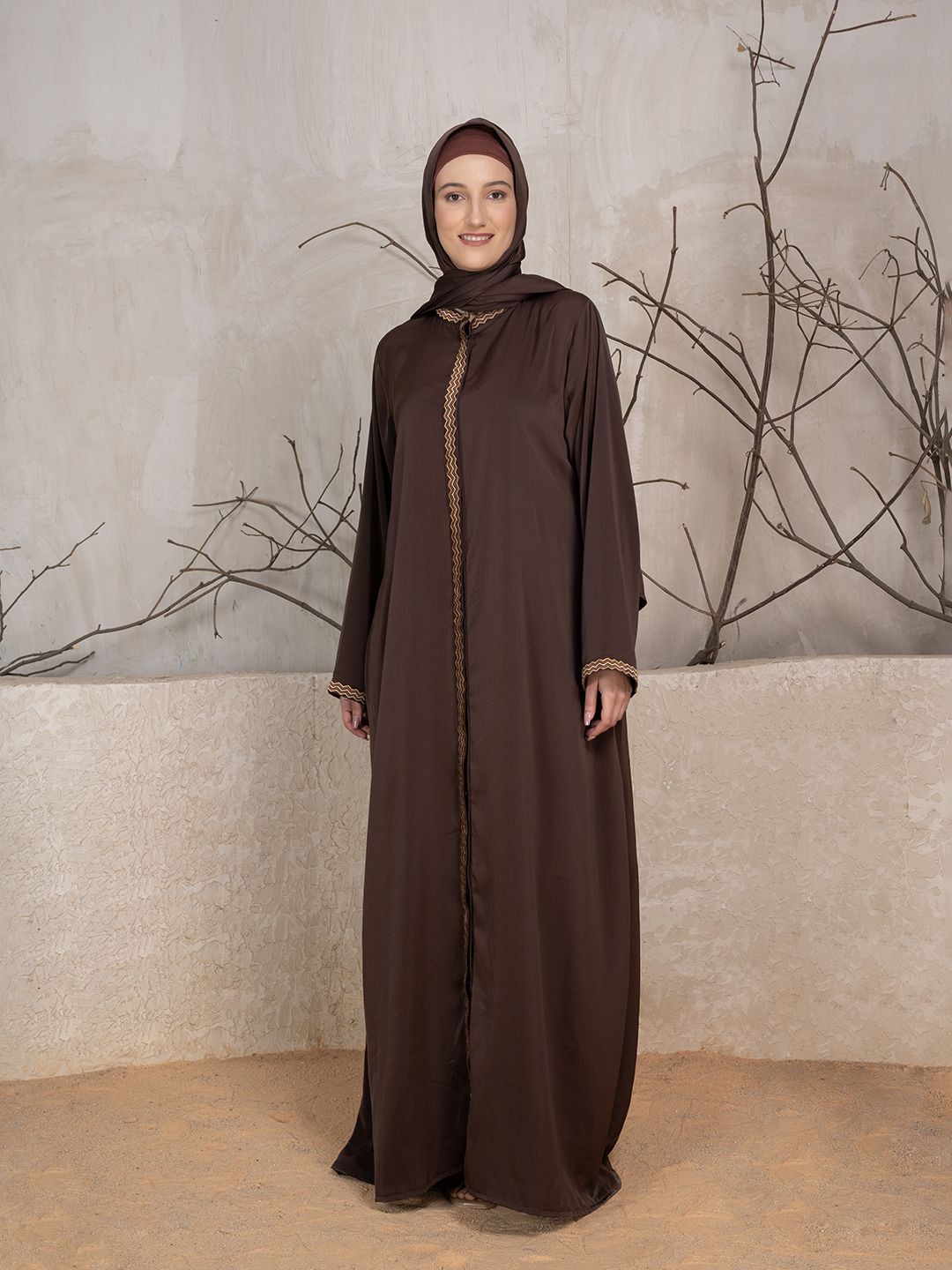 

SANASH Collections Women Embroidered Abaya Burqa, Brown