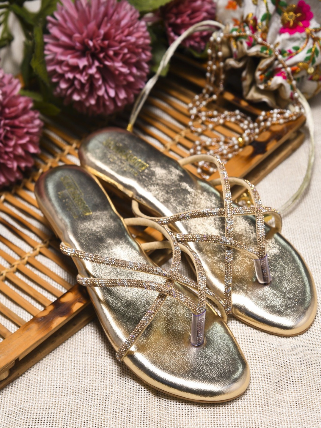 

Try Me Women Embellished Open Toe Flats, Gold