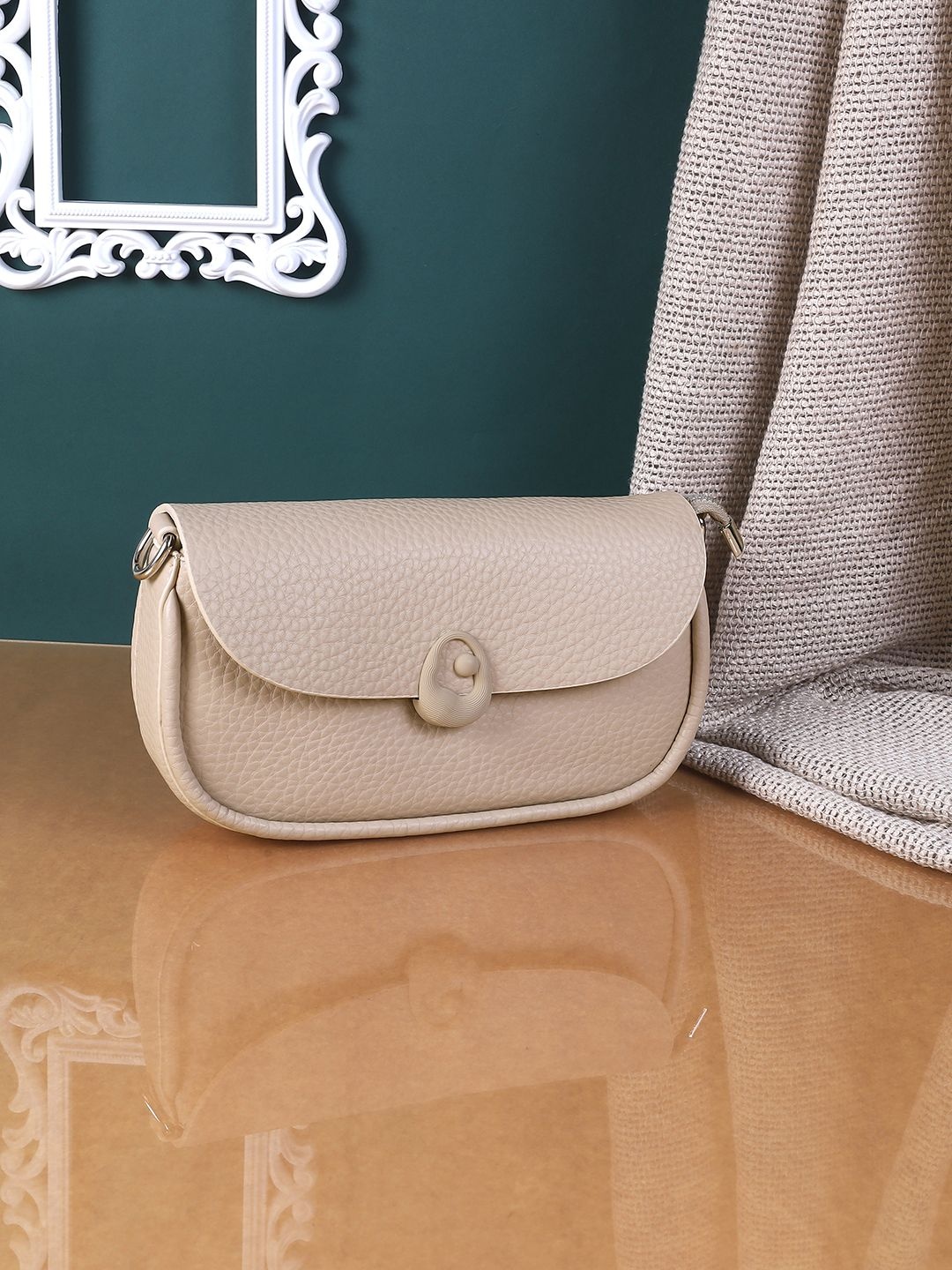 

Metro Women Textured Structured Sling Bag, Cream