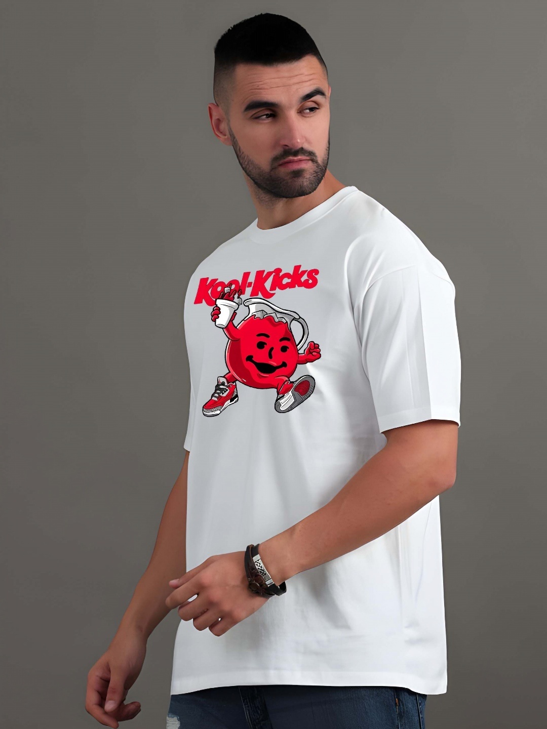 

Krimmple Men Graphic Printed Round Neck Cotton Relaxed Fit T-shirt, White