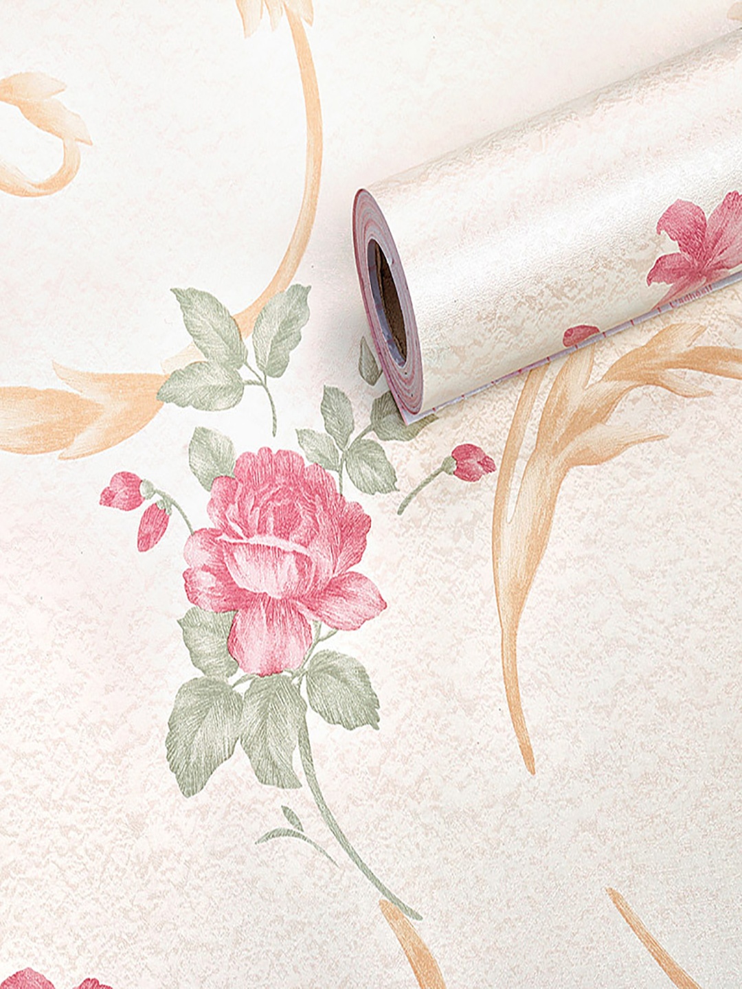 

ANNA CREATIONS Beige & Pink Floral Printed Self-Adhesive Wallpaper