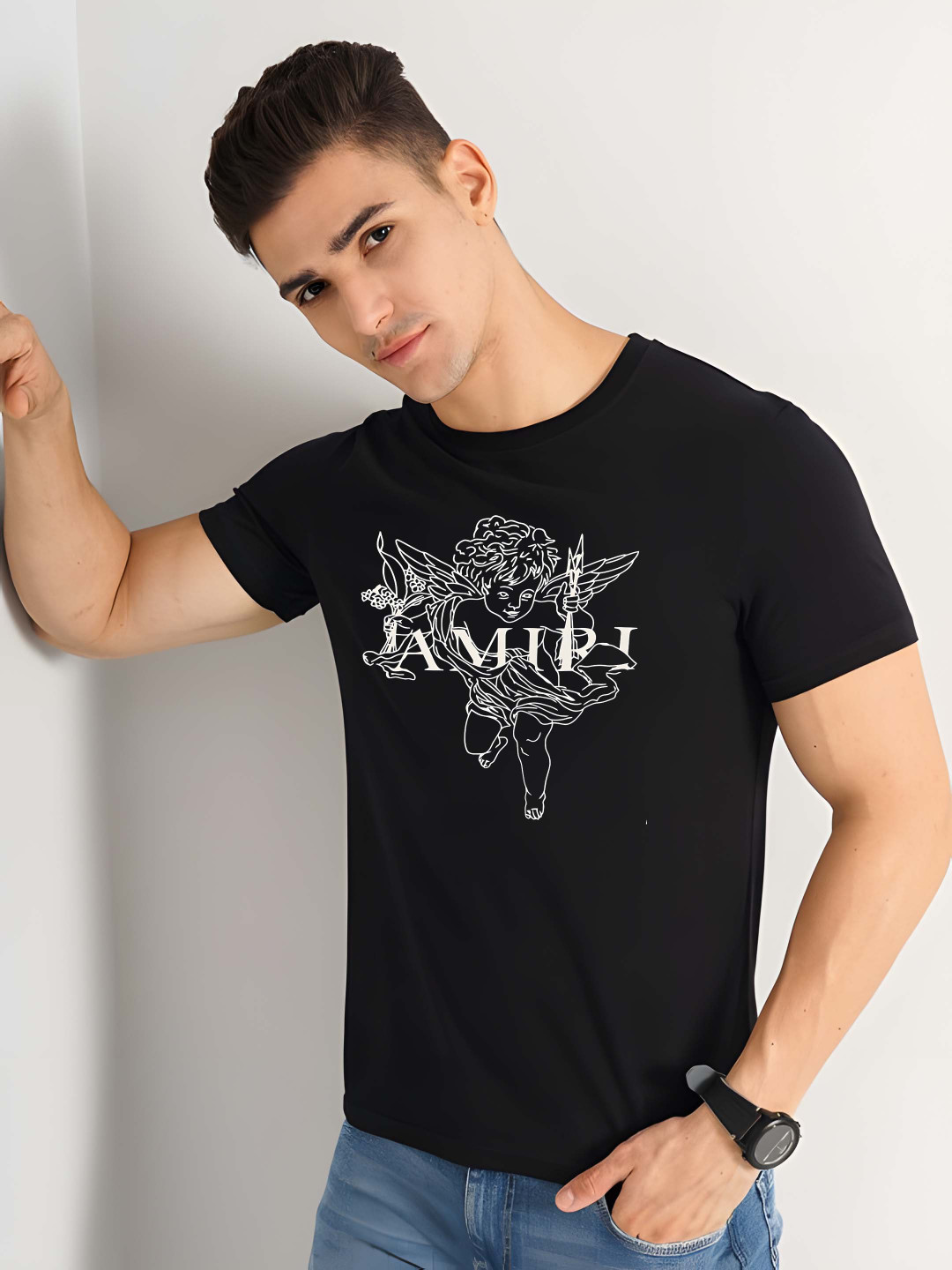 

Krimmple Men Graphic Printed Round Neck Cotton T-shirt, Black