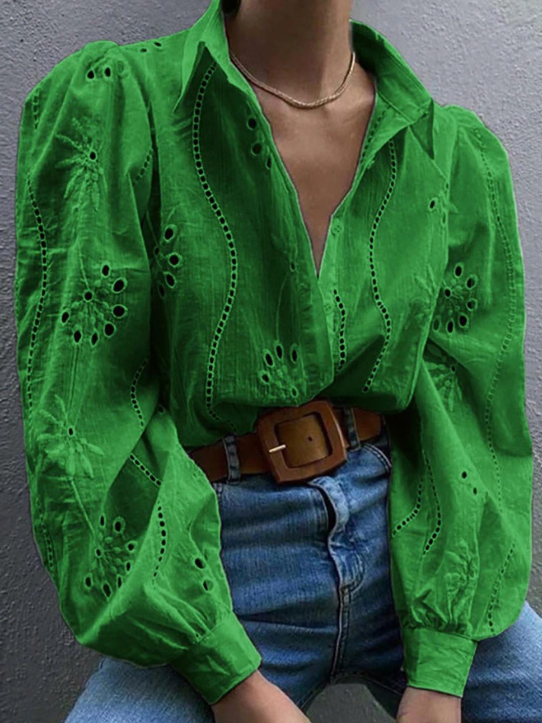 

StyleCast x Revolte Women Spread Collar Textured Casual Shirt, Green