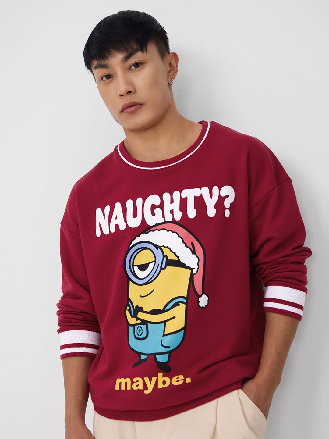 

The Souled Store Men Minions Naughty Printed Sweatshirt, Red