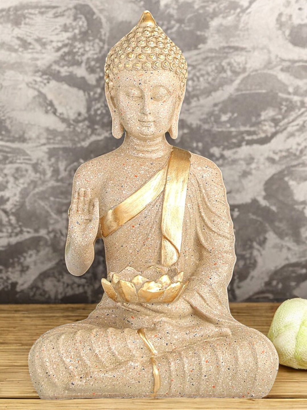 

VIVARS CRAFT Gold-Toned And Cream Buddha Figurine Showpiece