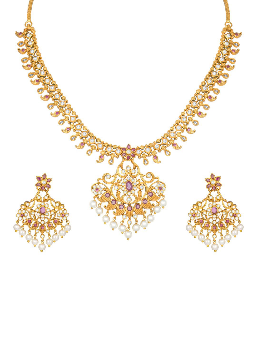 

Peora Gold-Plated Artificial Stone-Studded & Beaded Jewellery Set