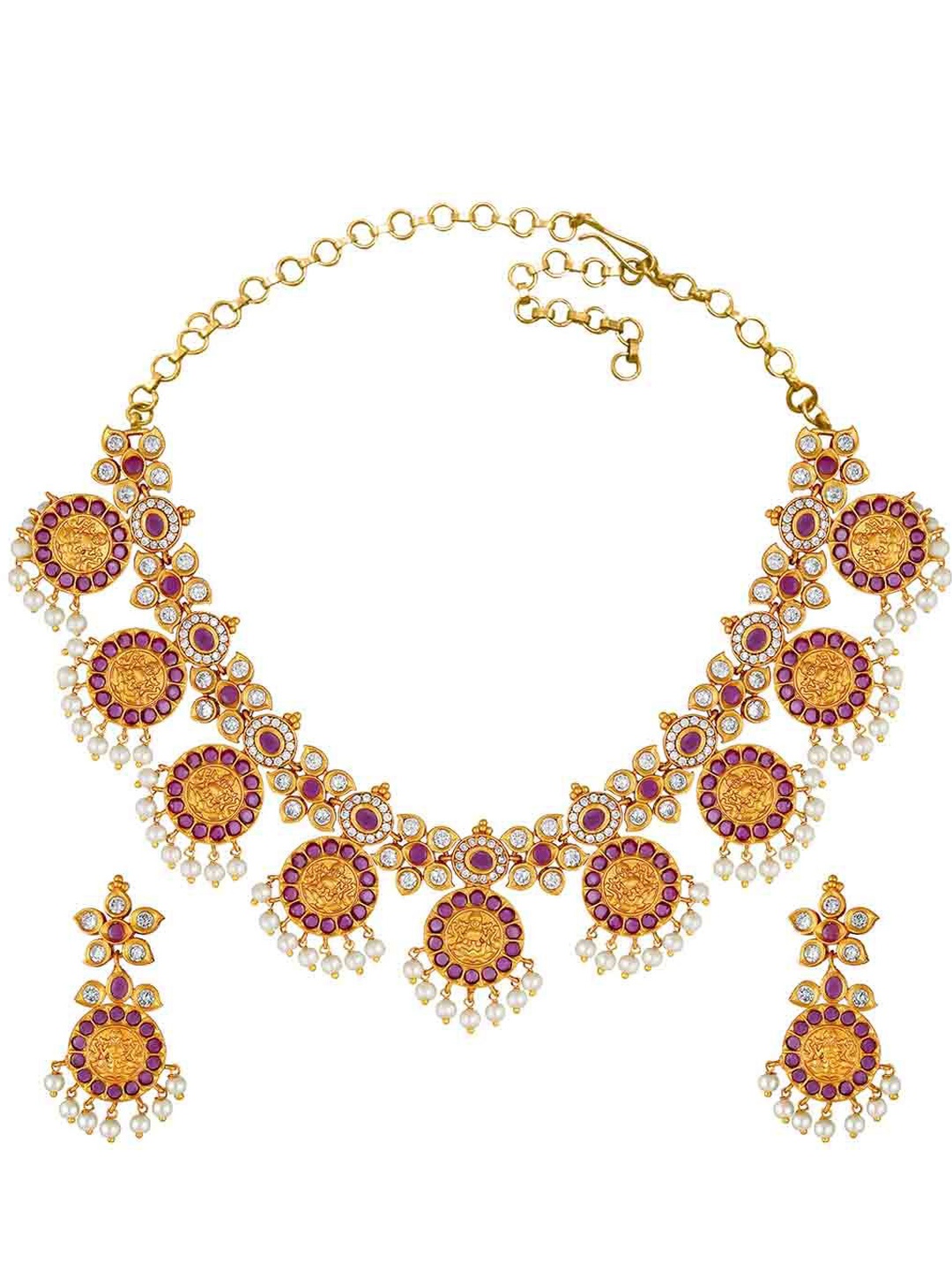 

Peora Gold-Plated Artificial Stone-Studded & Beaded Jewellery Set