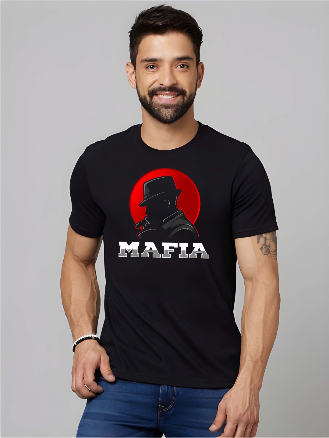 

Krimmple Men Graphic Printed Round Neck Cotton T-shirt, Black