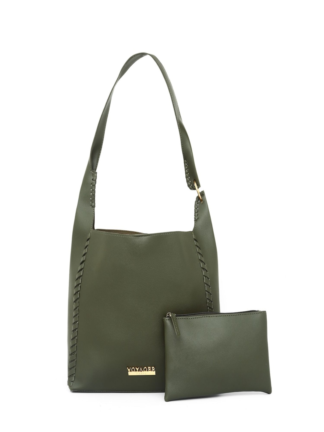 

VOYAGER PARIS Women Solid Structured Leather Shoulder Bag With Pouch, Green