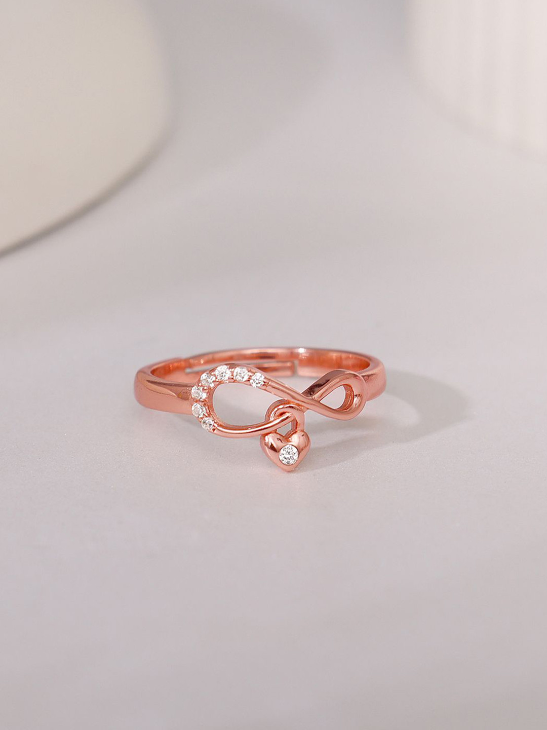

GIVA 925 Silver Rose Gold-Plated Zircon Stone-Studded Infiniheart Adjustable Finger Ring